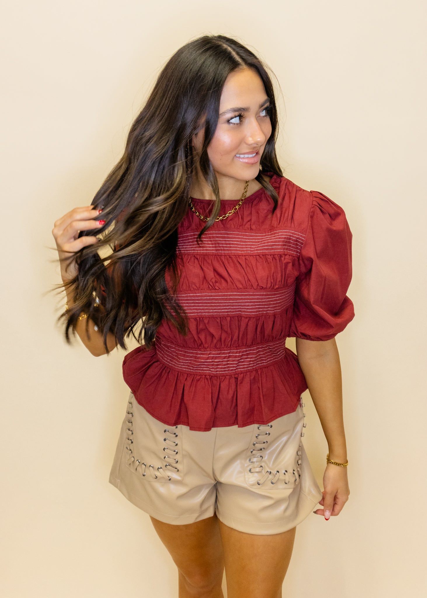 Tan Leather Lace Up Shorts