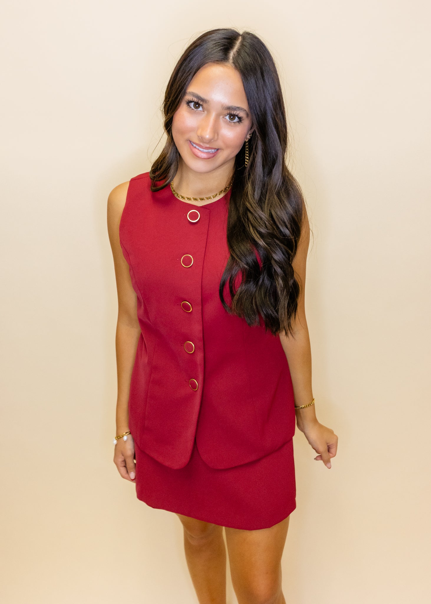 Maroon Vest Button Detail Romper