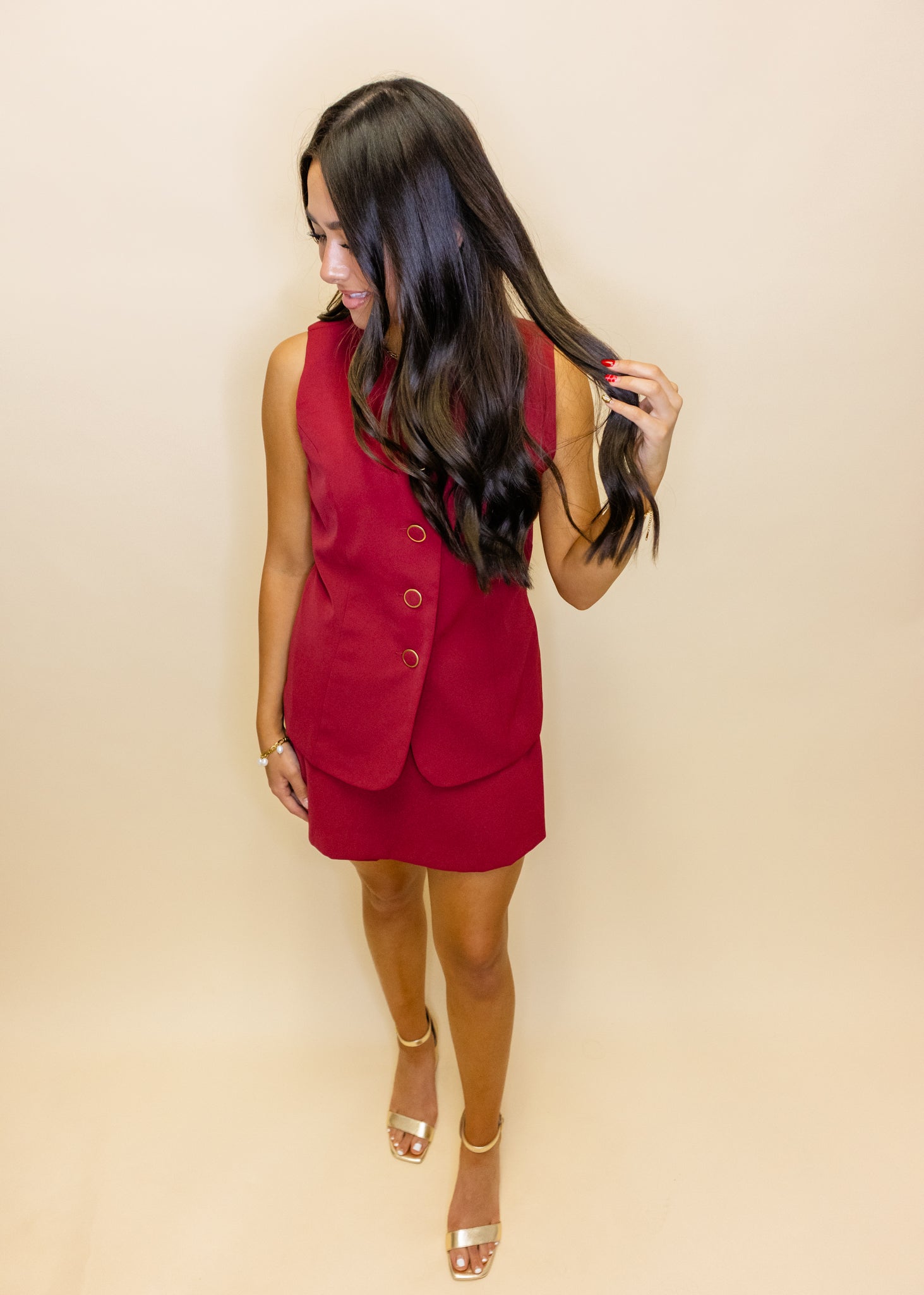 Maroon Vest Button Detail Romper