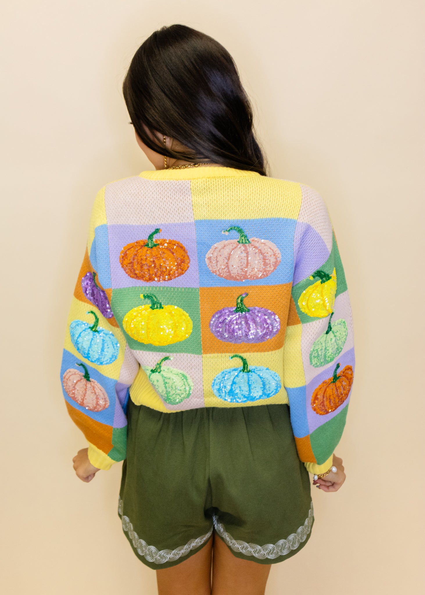 Pastel Color Block Pumpkin Button Up Cardigan