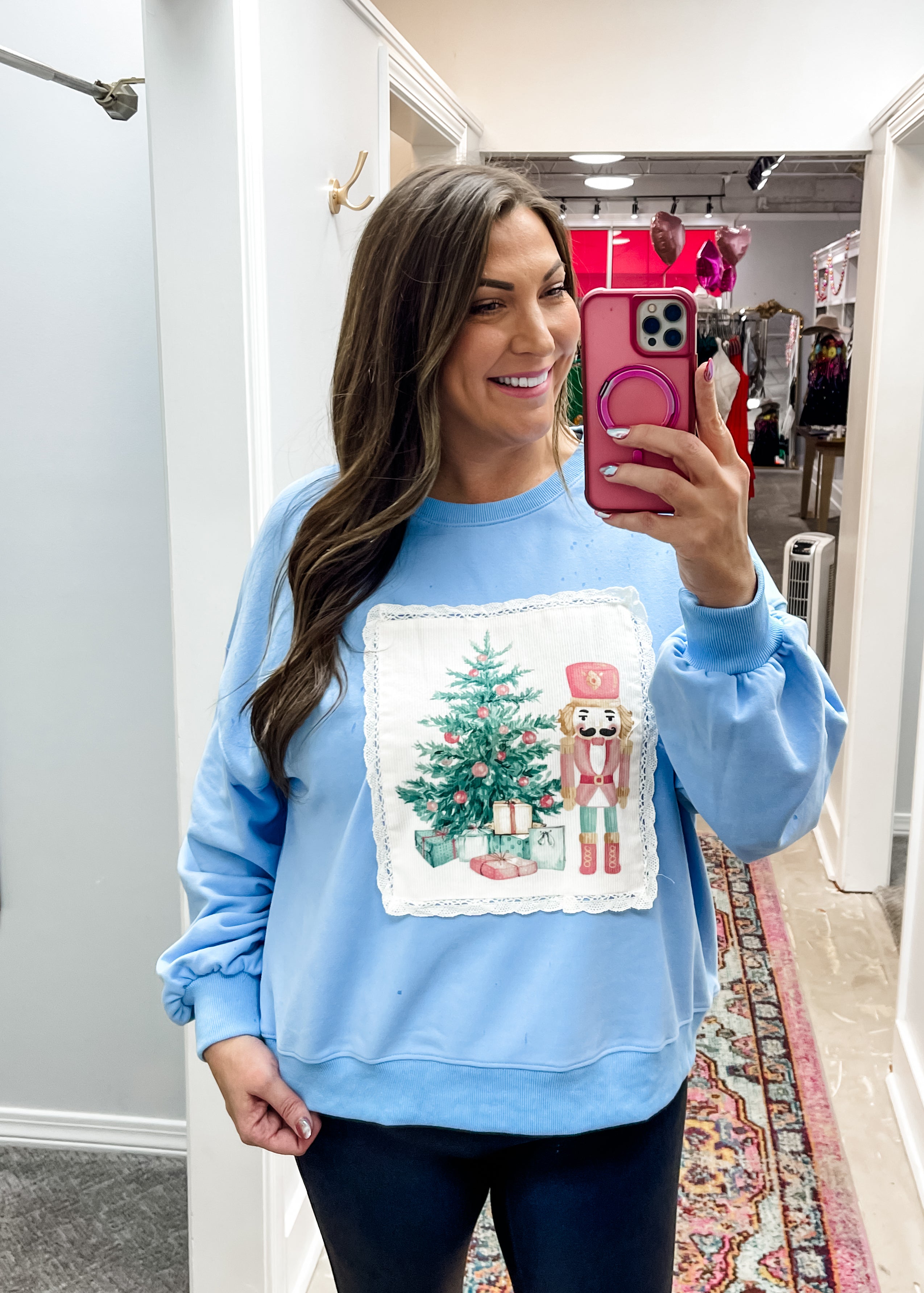 Light Blue Christmas Patch Sweatshirt