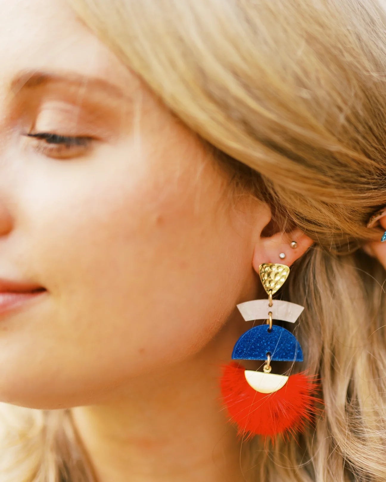 Red & Blue Techie Tassel Earrings