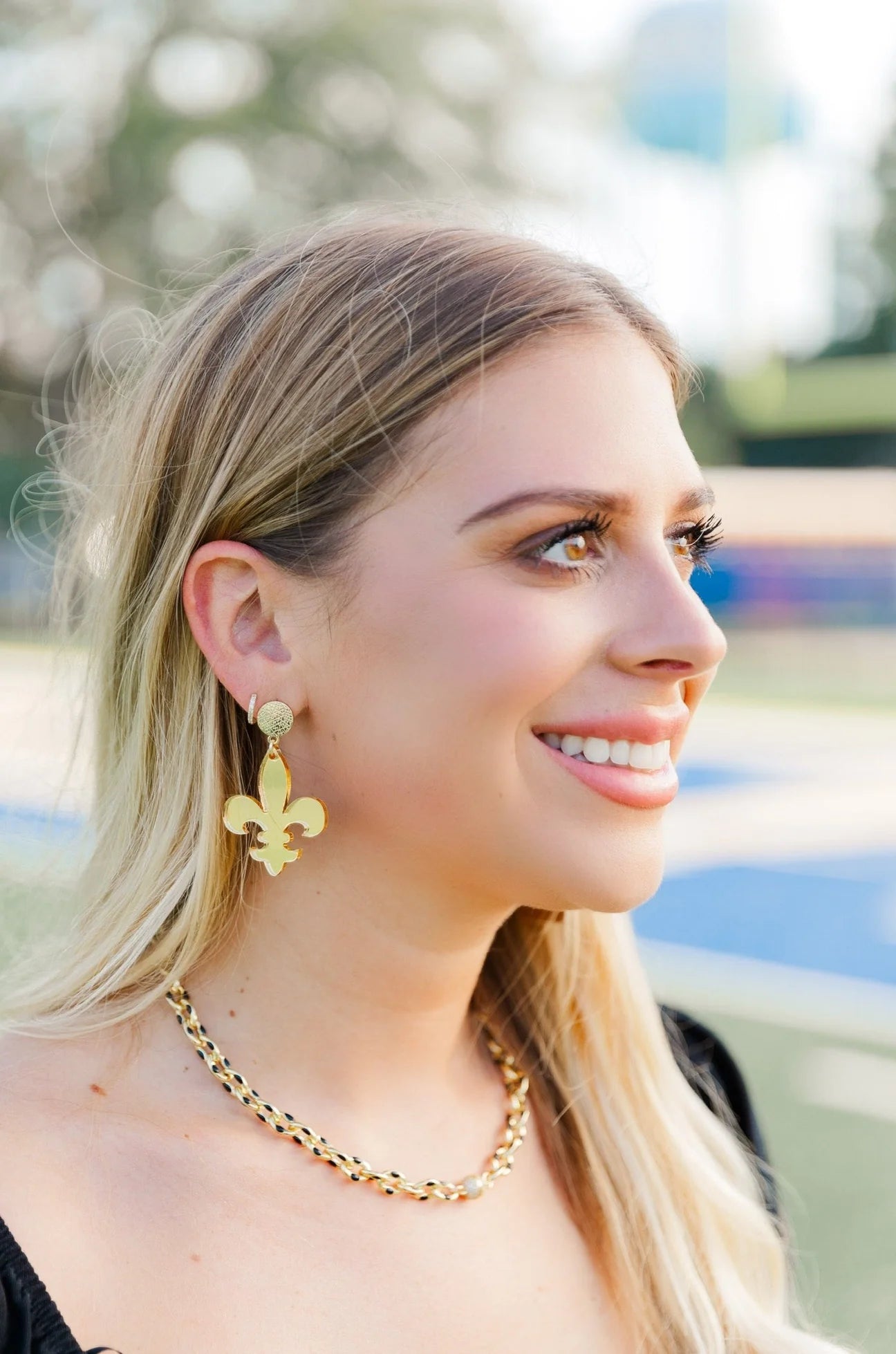 Gold Acrylic Fleur De Lis Earrings