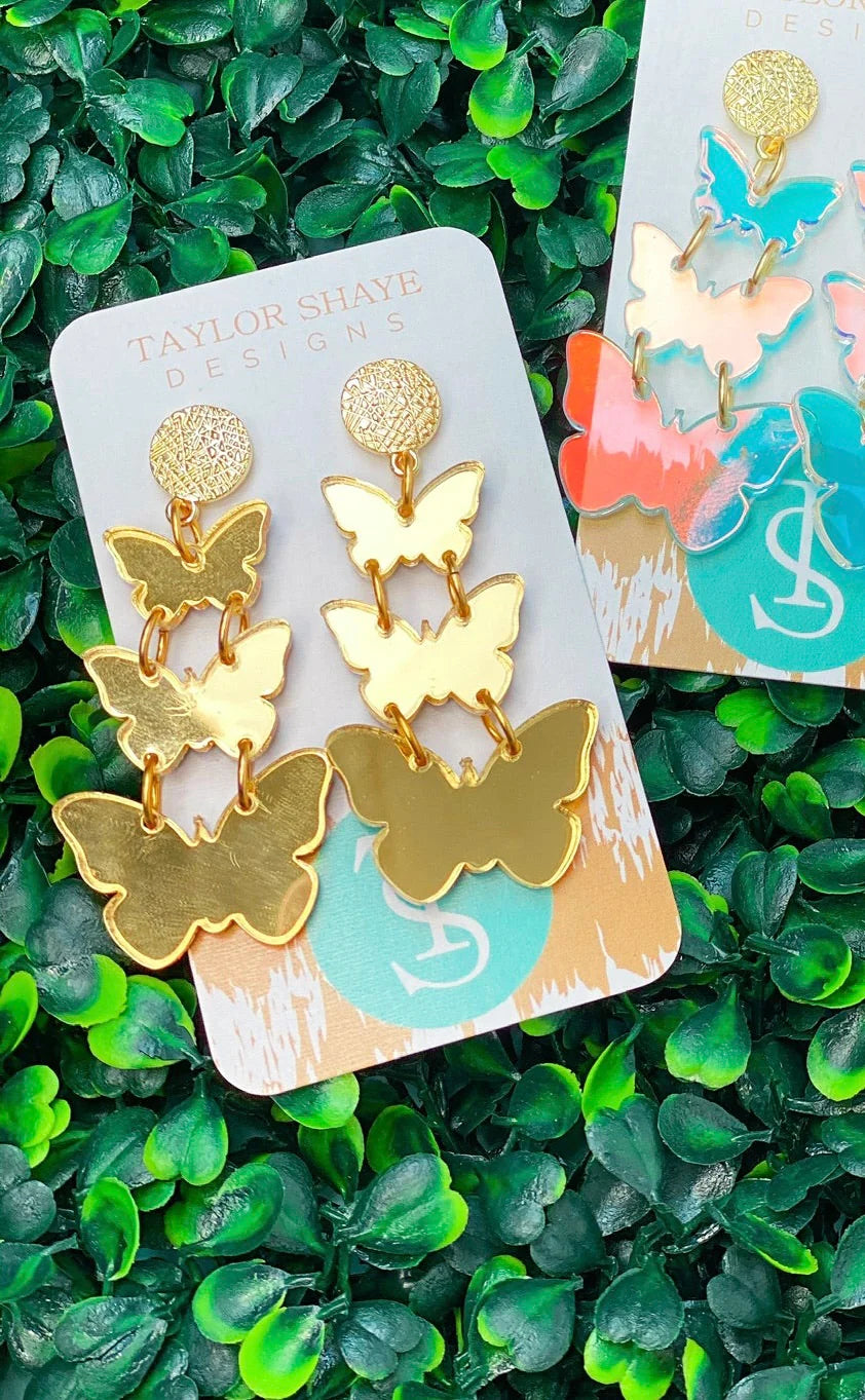 Gold Triple Butterfly Earrings