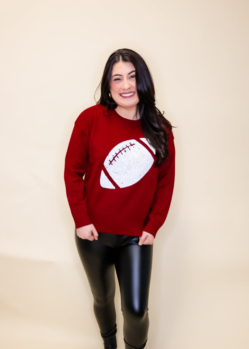Maroon Sequin Football Sweater