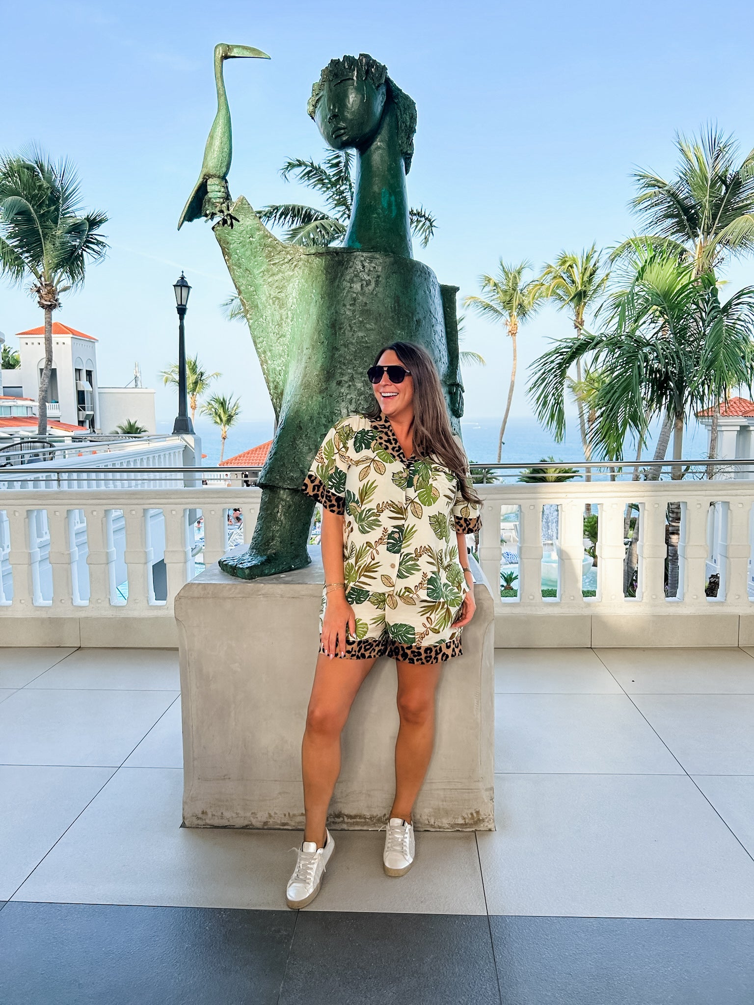 Tropical & Leopard Print Shorts Set