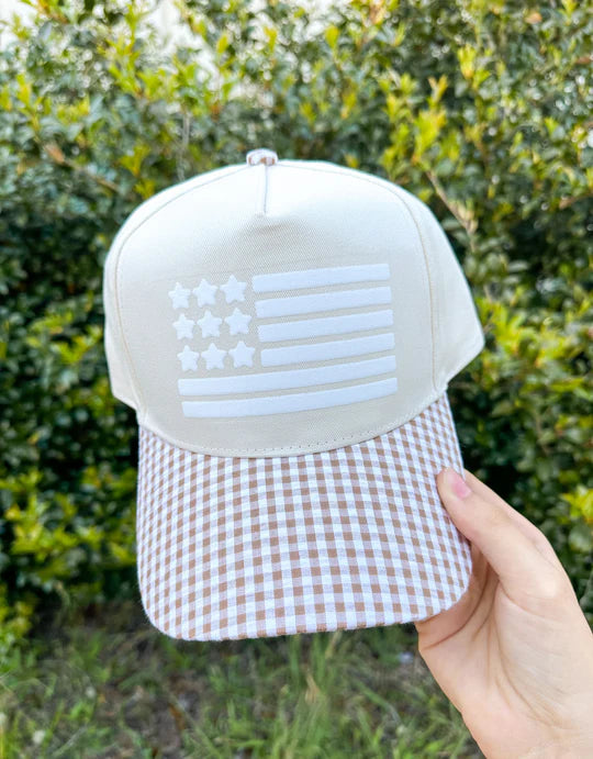 Flag Checkered Khaki Trucker Hat