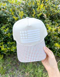 Flag Checkered Khaki Trucker Hat