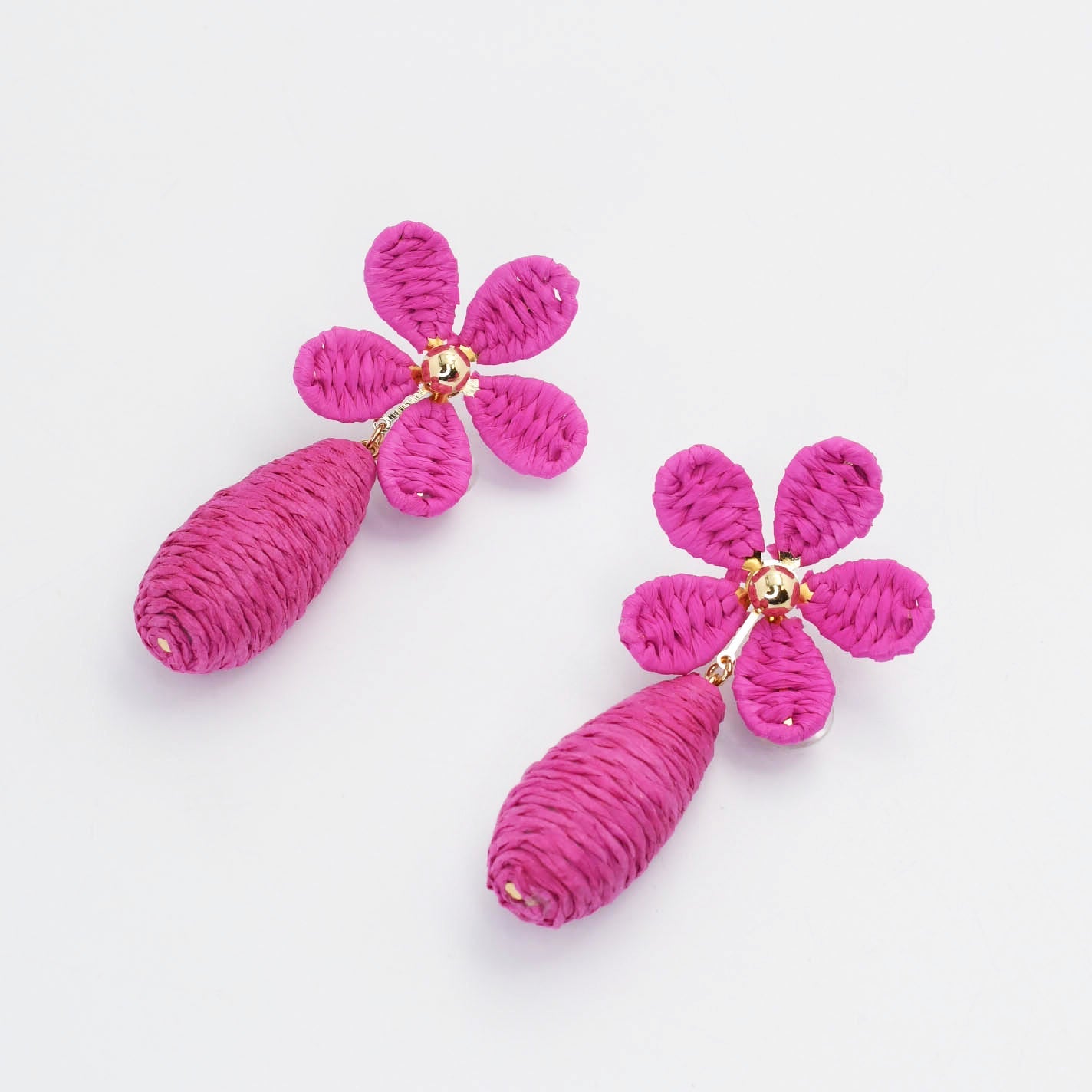 Pink Raffia Flower Earrings