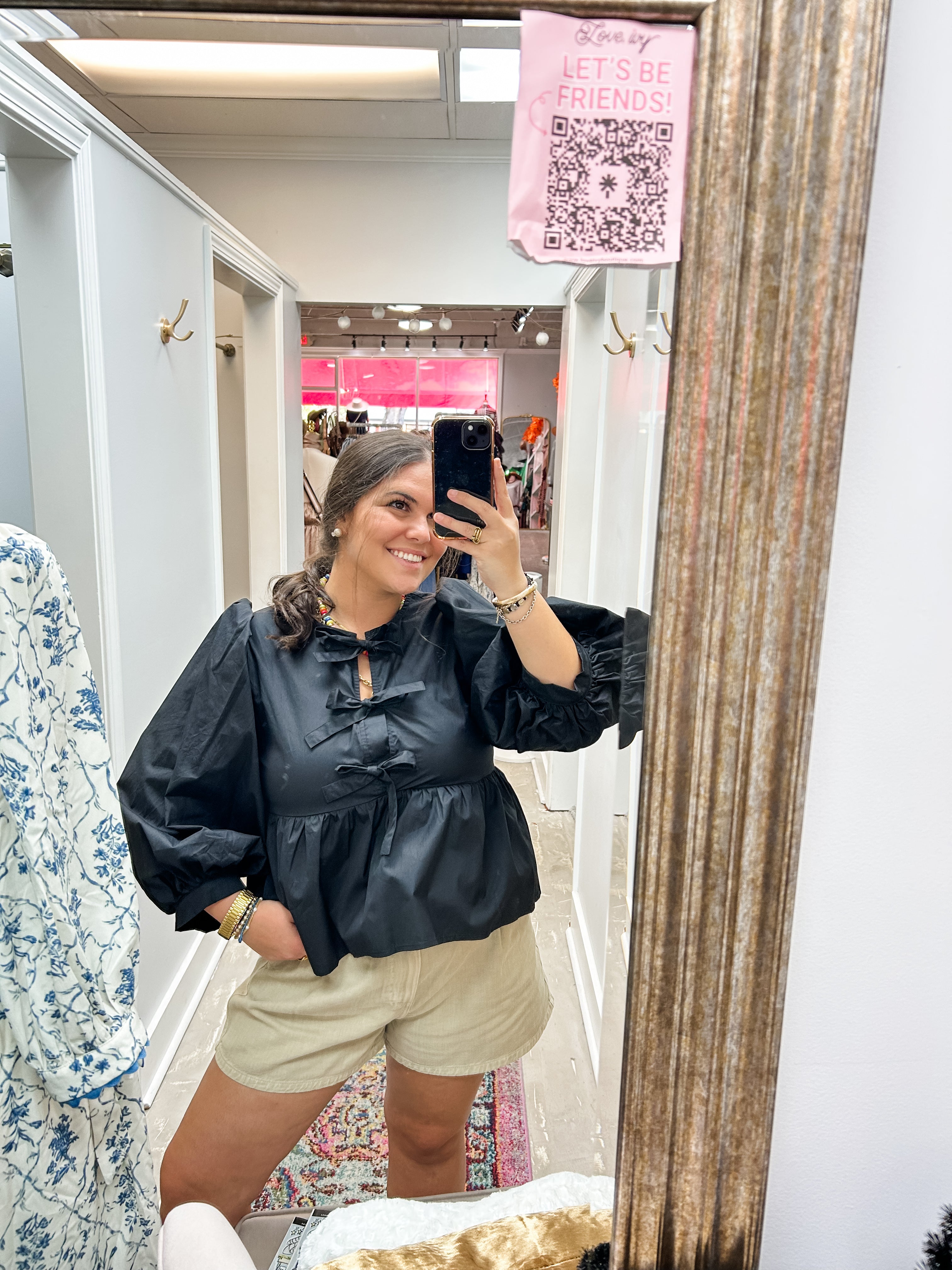 Black Triple Bow Peplum Top