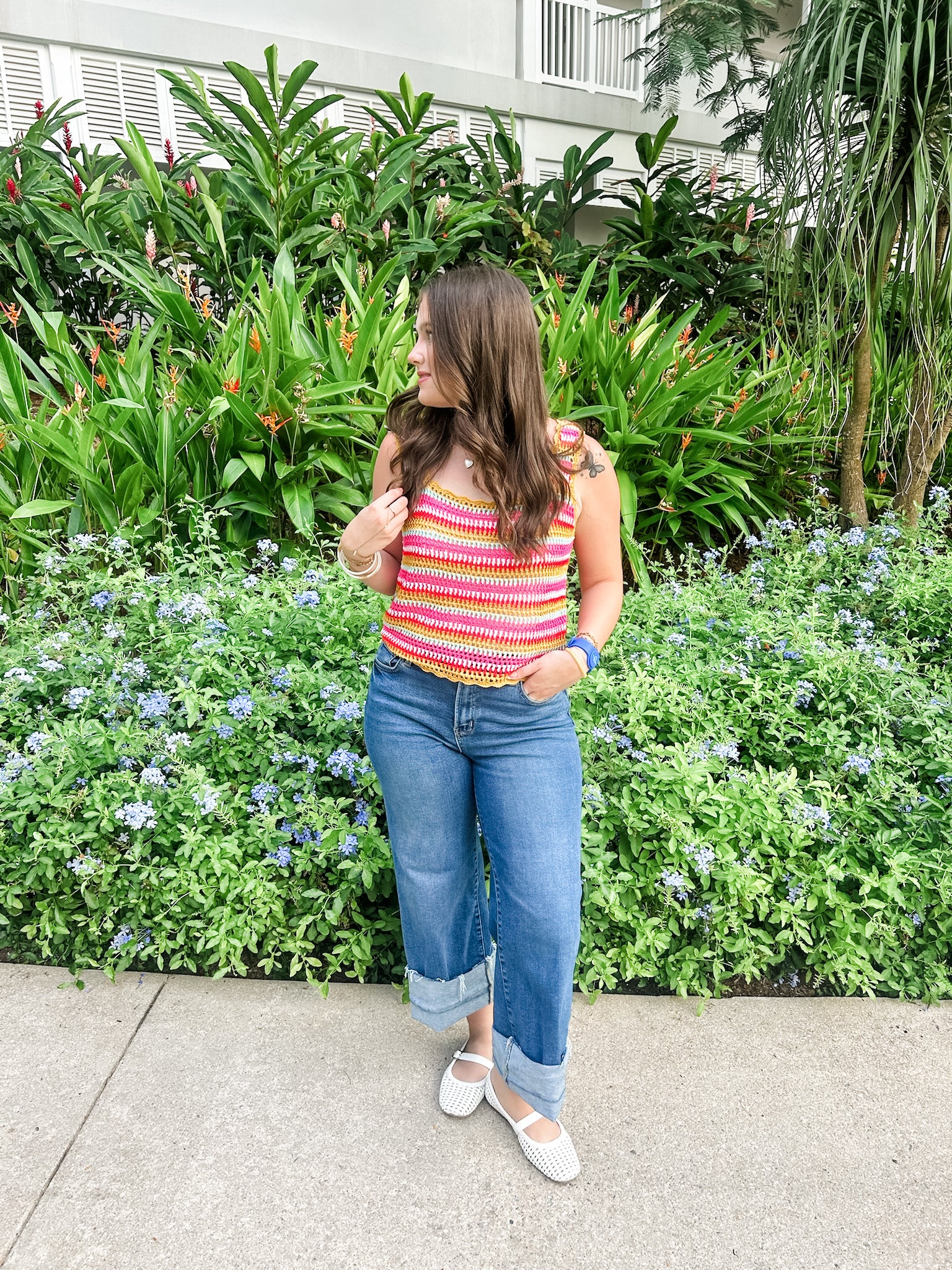 Multi Stripe Crochet Tank