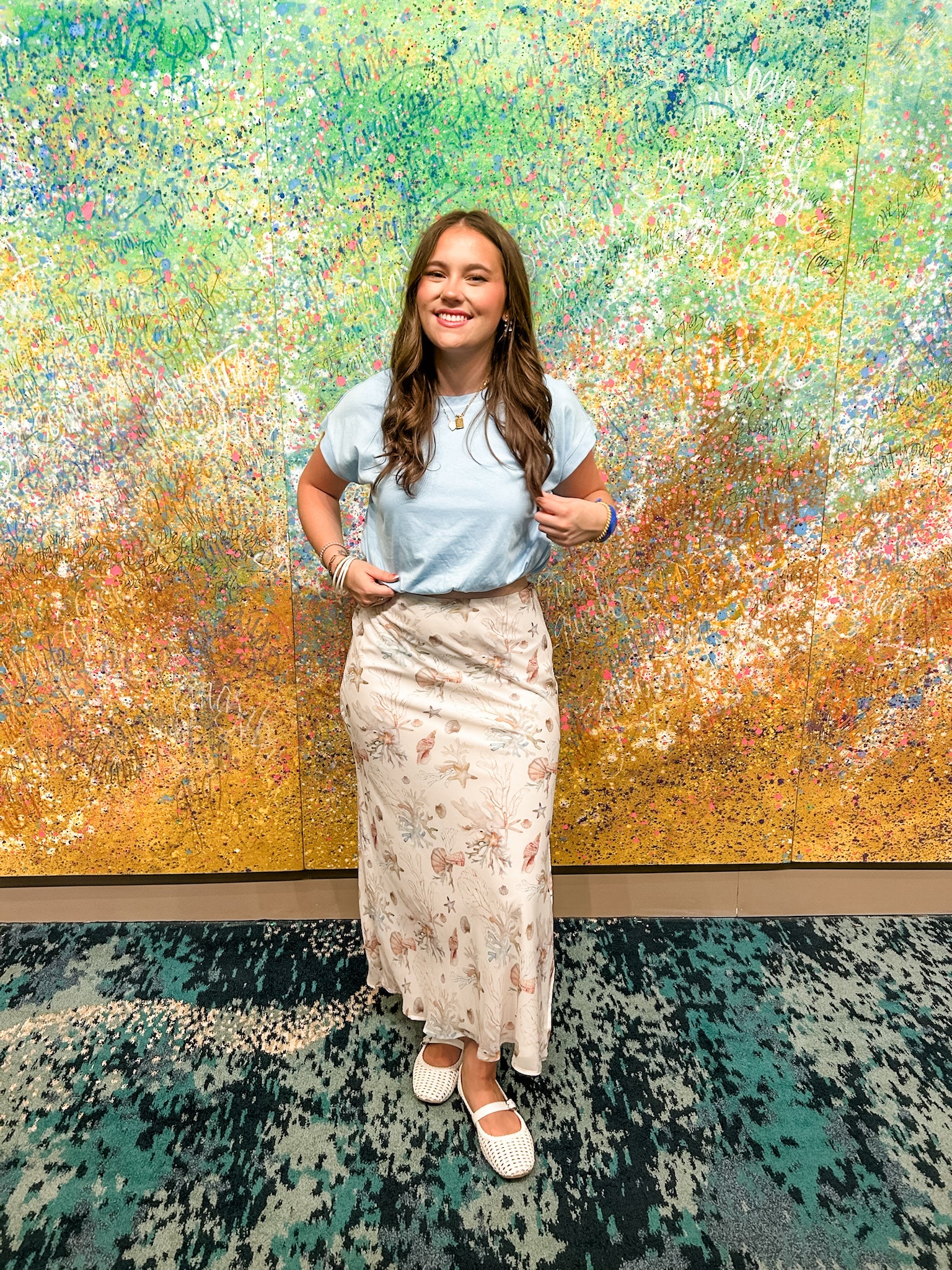 Pastel Sea Print Maxi Skirt