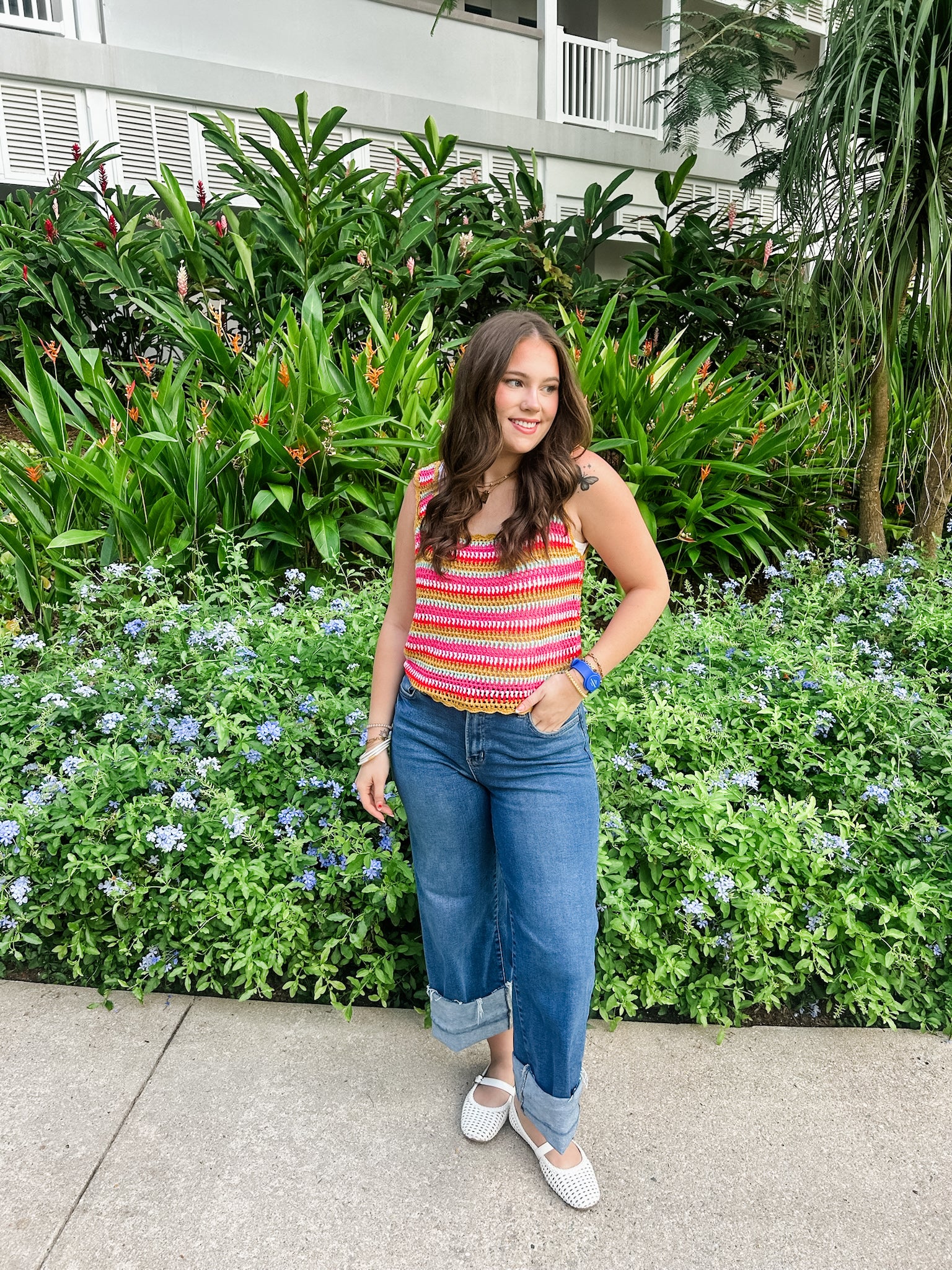 Multi Stripe Crochet Tank