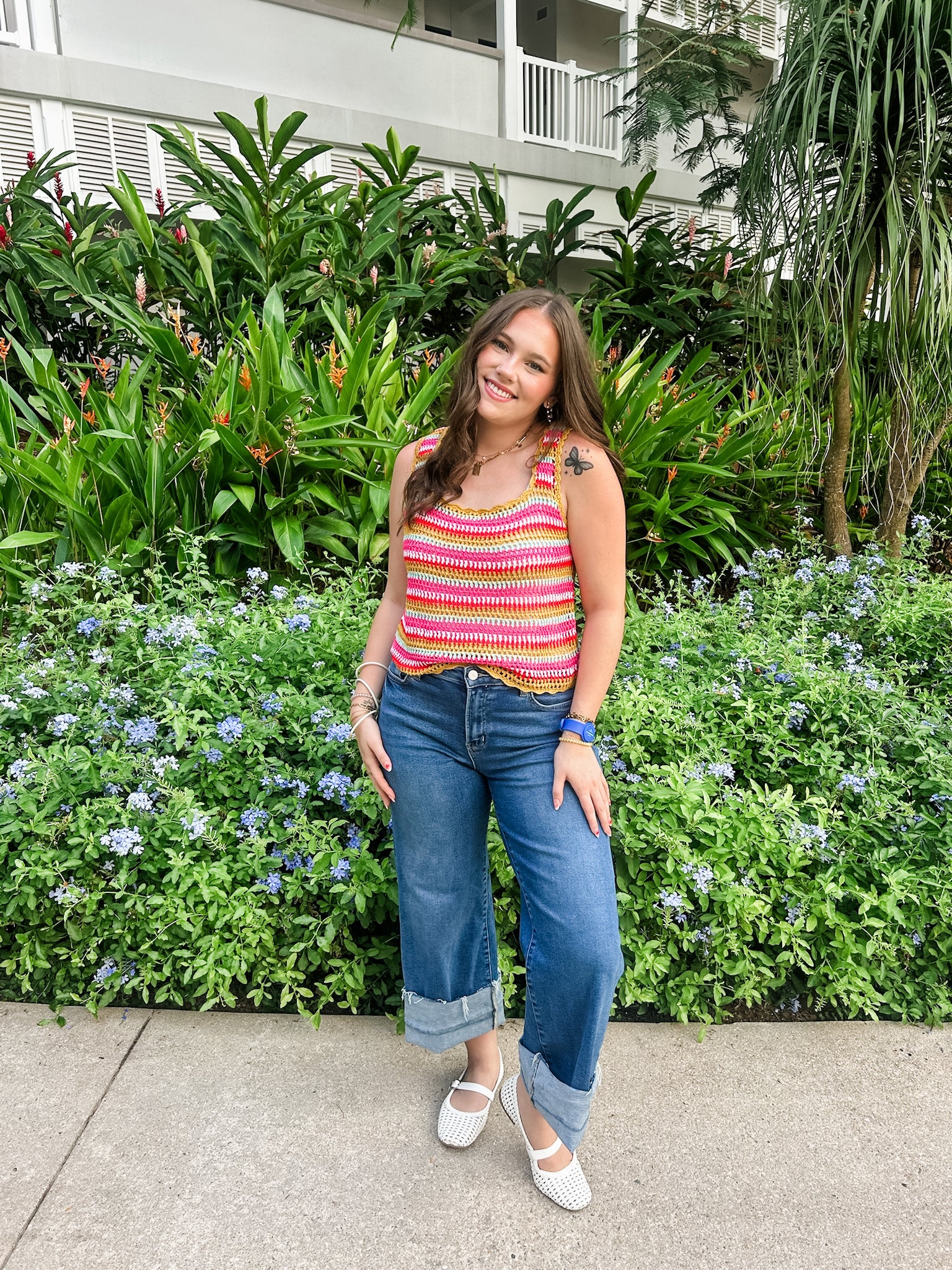 Multi Stripe Crochet Tank