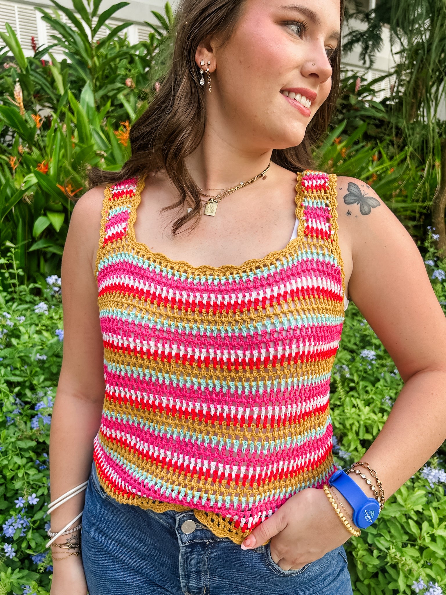 Multi Stripe Crochet Tank