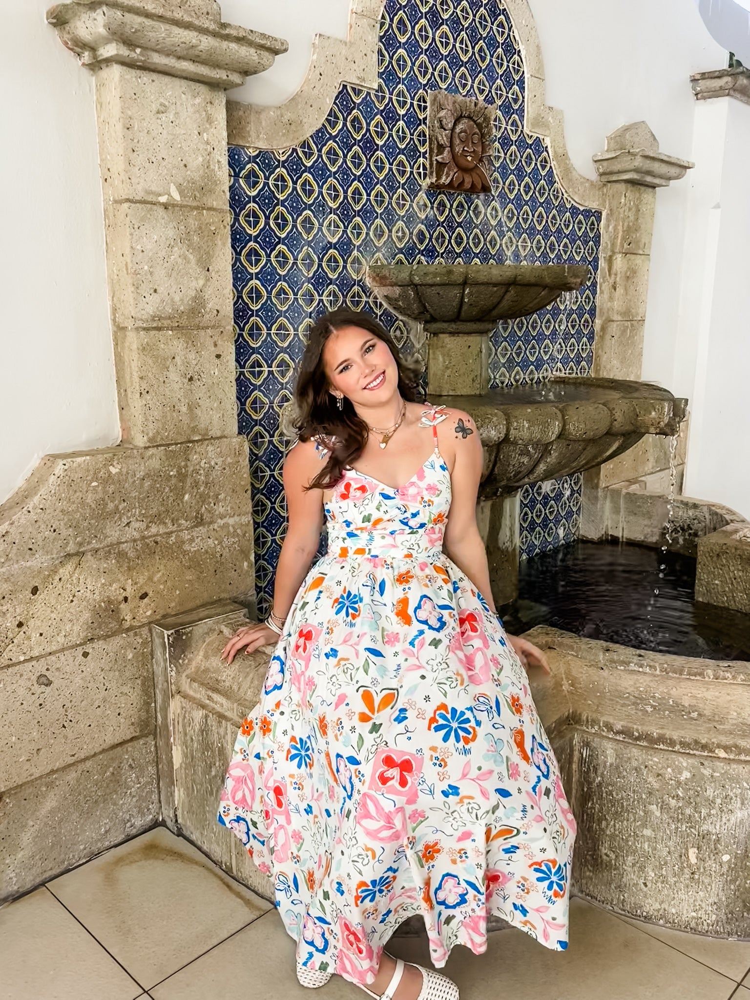 Multi Abstract Floral Midi Dress