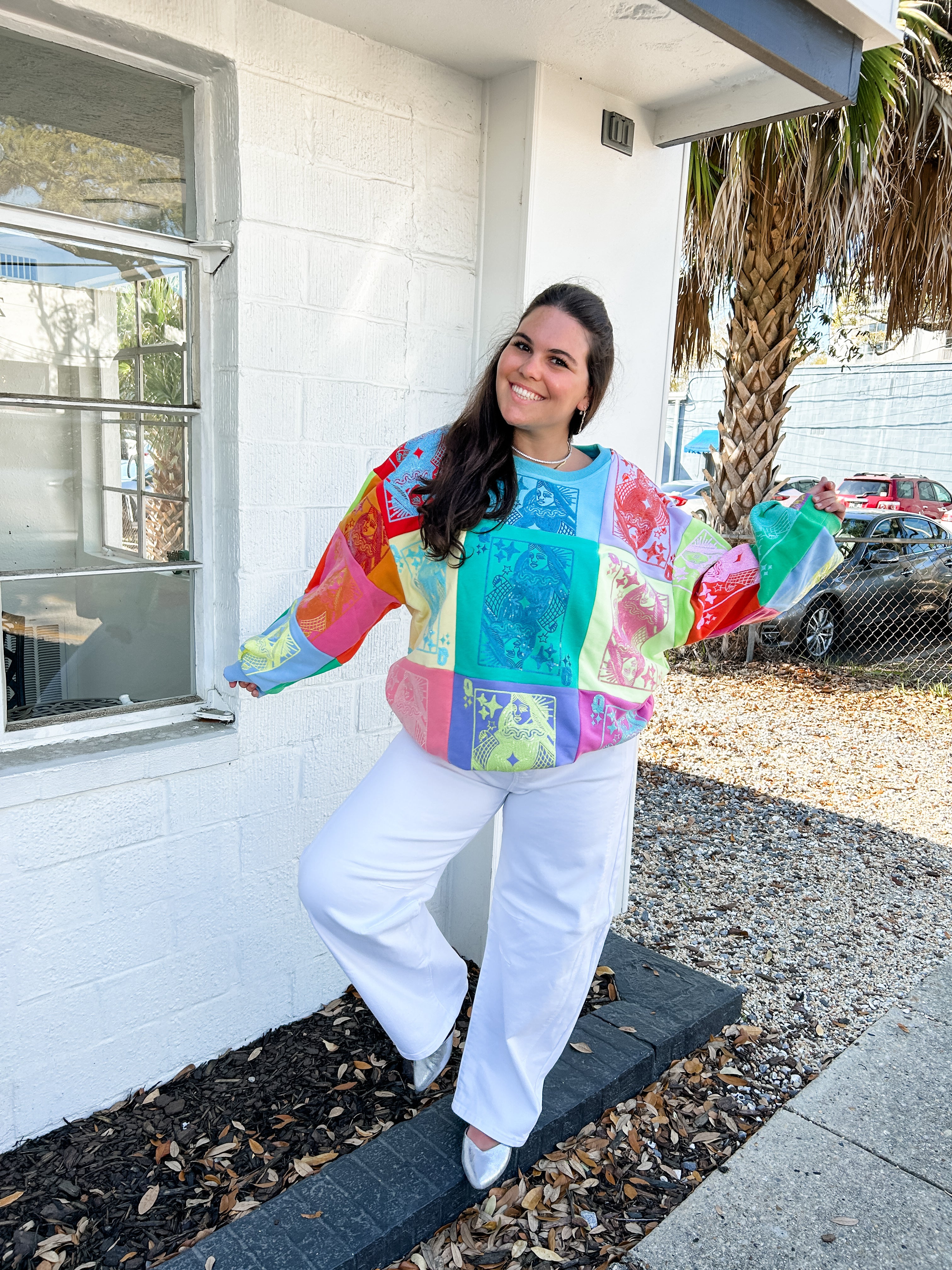 Multi Colorblock QOS Card Logo Sweatshirt