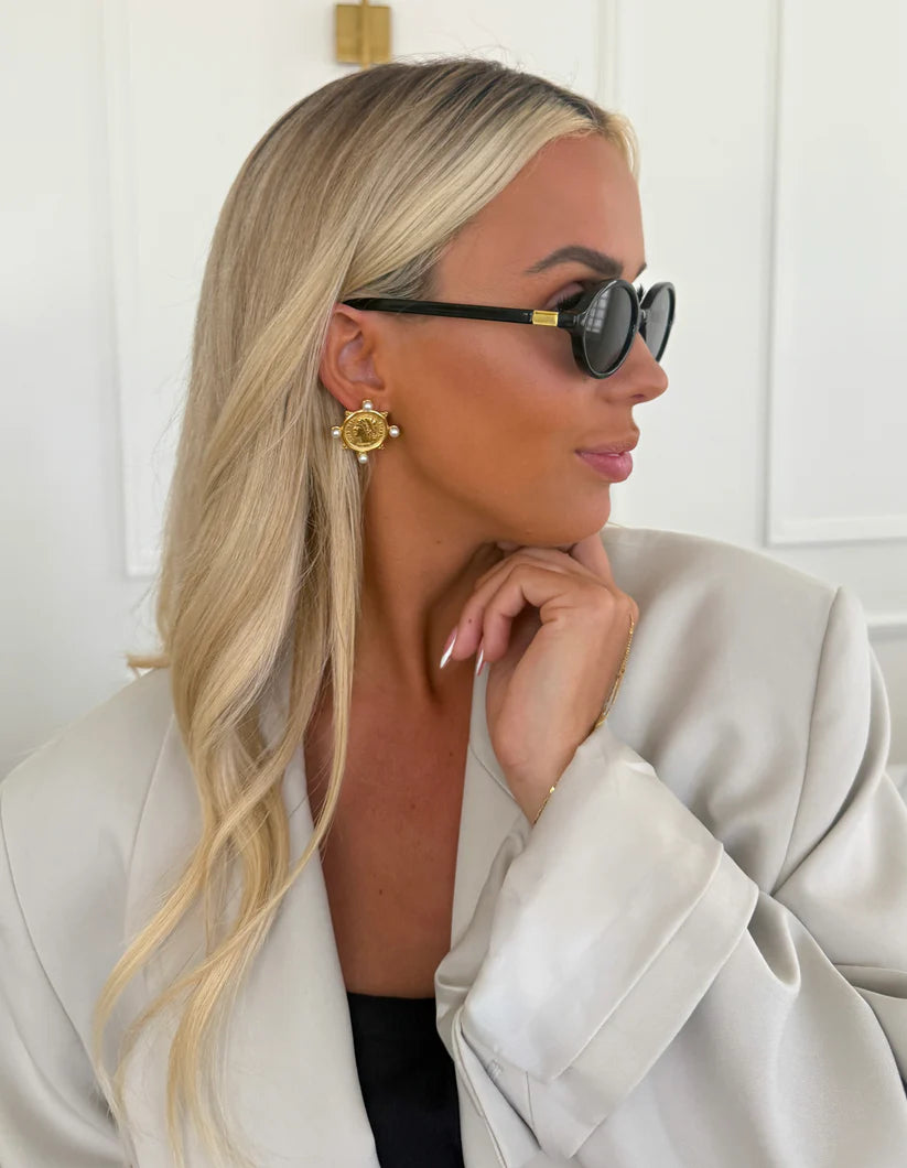 The Gold Pearl Coin Earrings