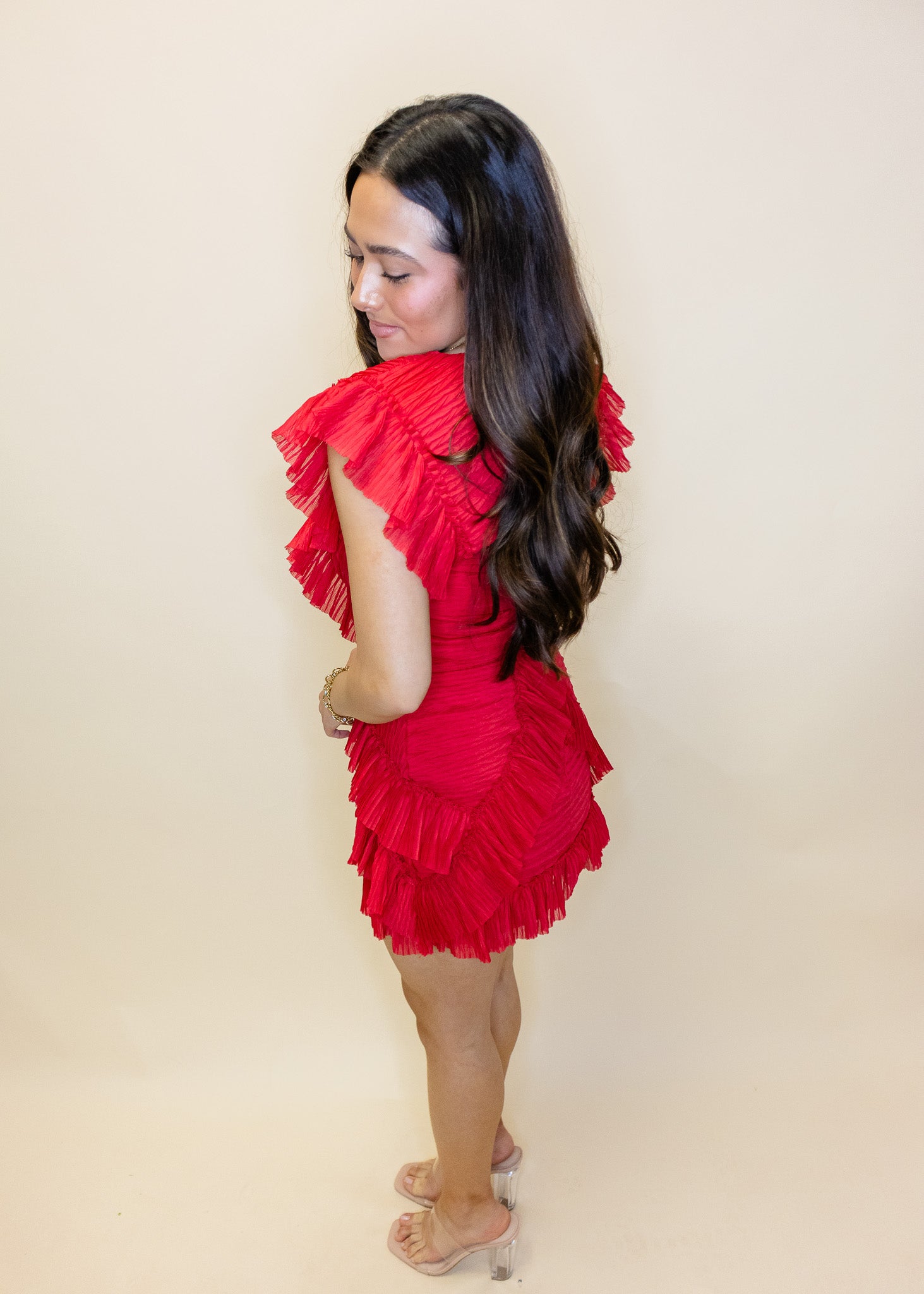 Red Ruffled Cutout Skirt Set