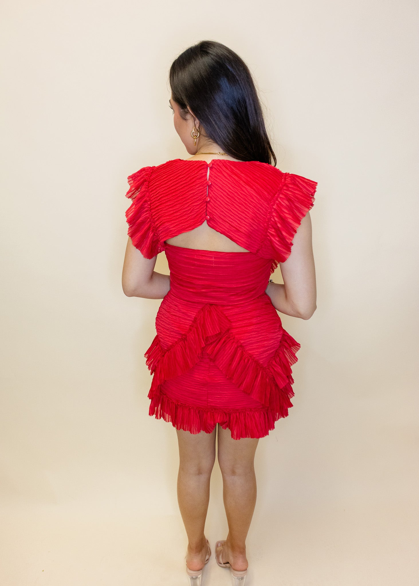 Red Ruffled Cutout Skirt Set