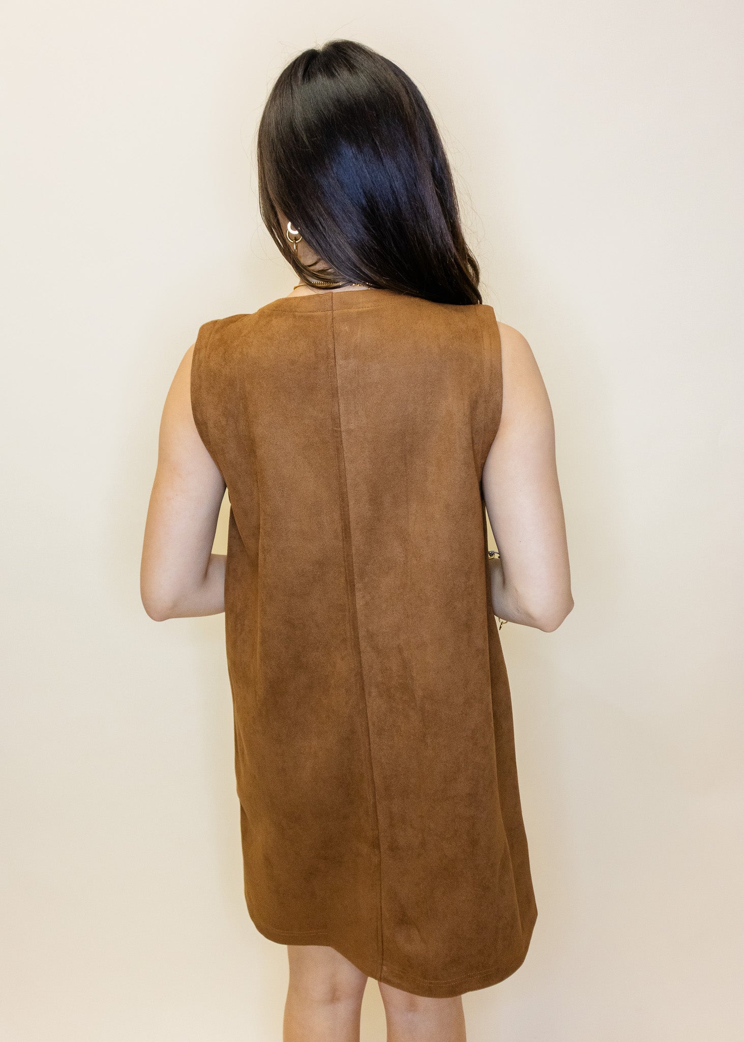 Camel Suede Gold Button Dress
