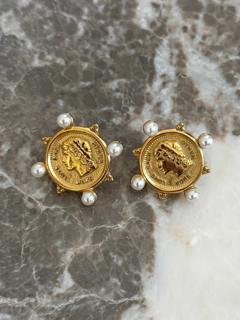 The Gold Pearl Coin Earrings