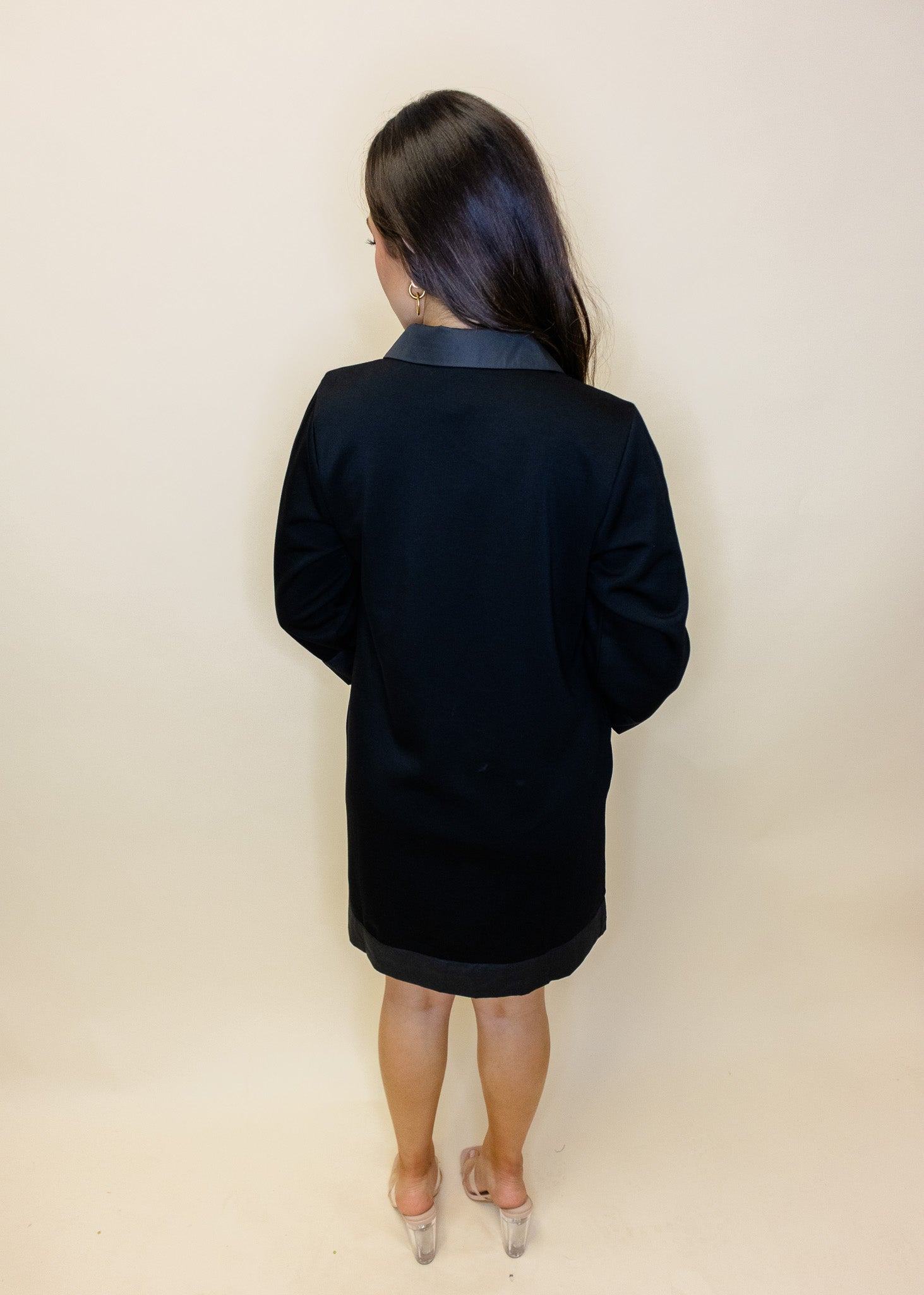 Black Satin Trim Button Dress