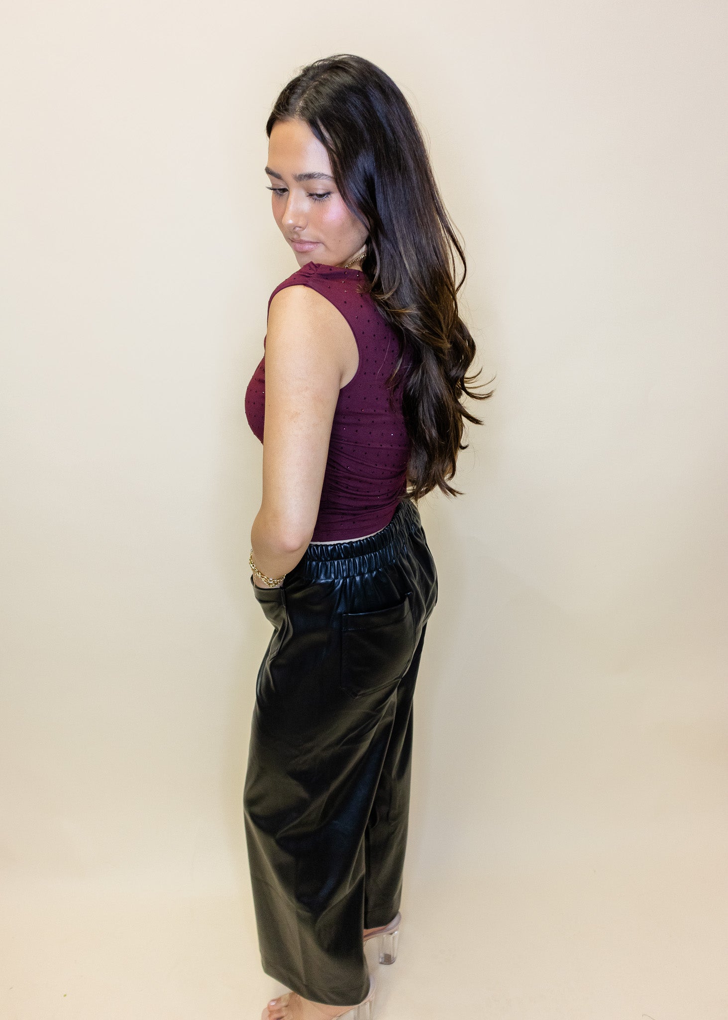 Burgundy Rhinestone Off The Shoulder Top