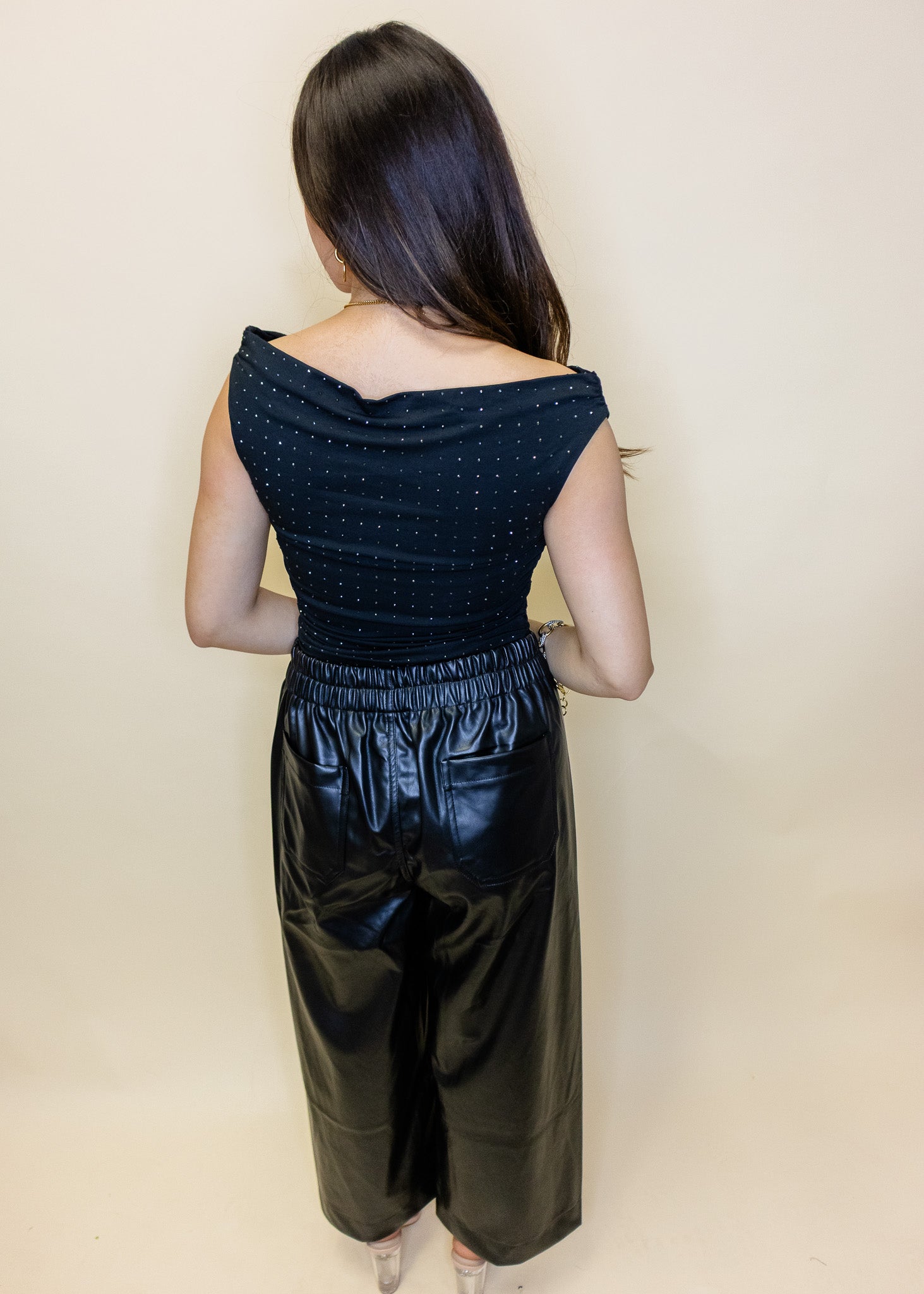 Black Rhinestone Off The Shoulder Top