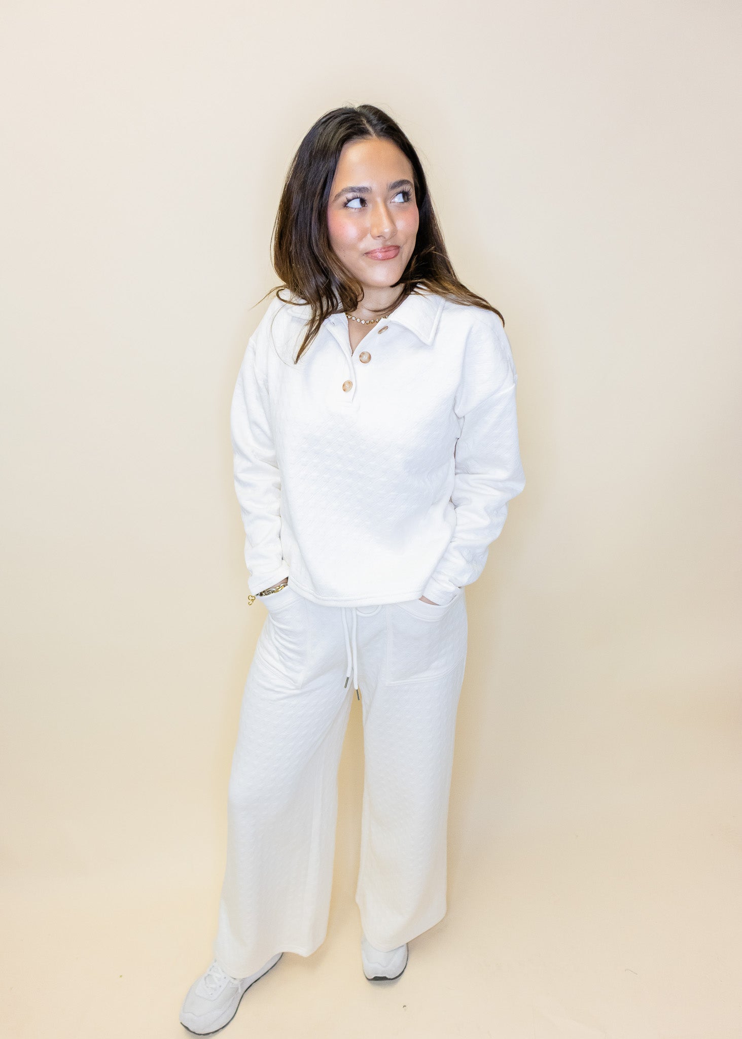 Ivory Textured Pocket Pants