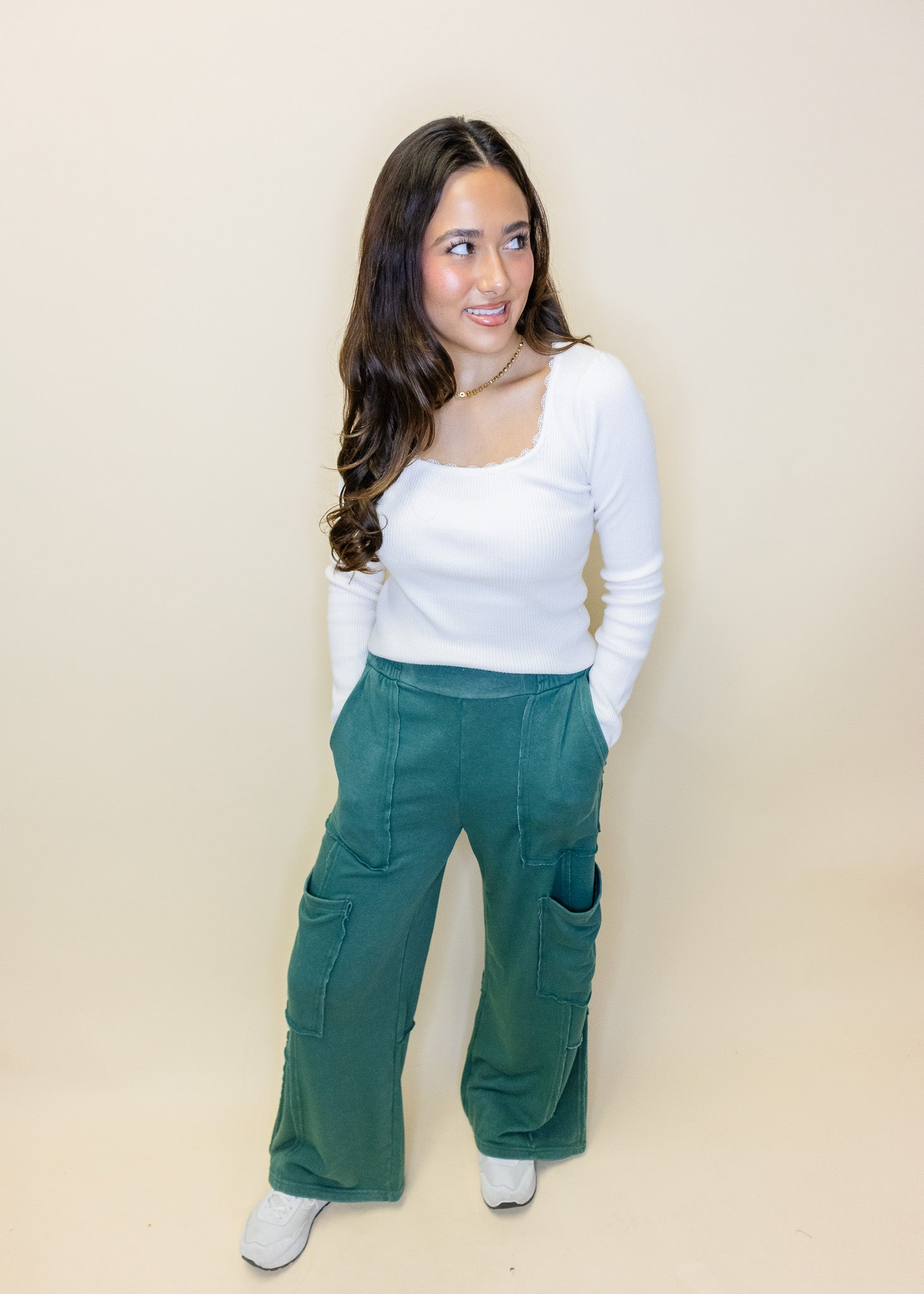 Green Mineral Washed Cargo Pants