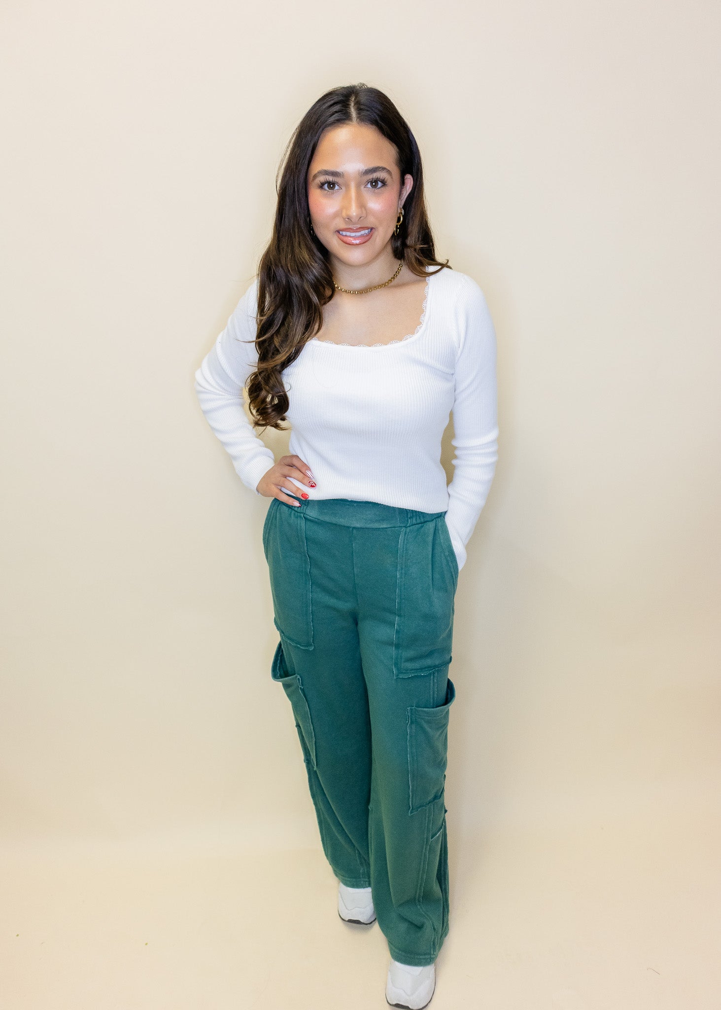 Green Mineral Washed Cargo Pants