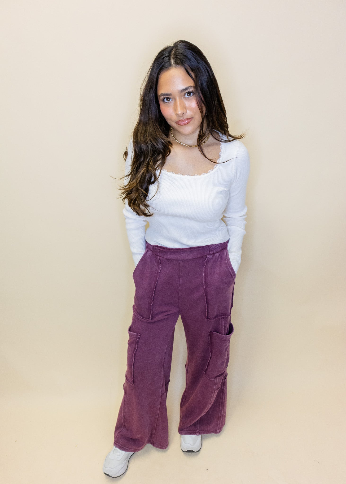 Maroon Mineral Washed Cargo Pants