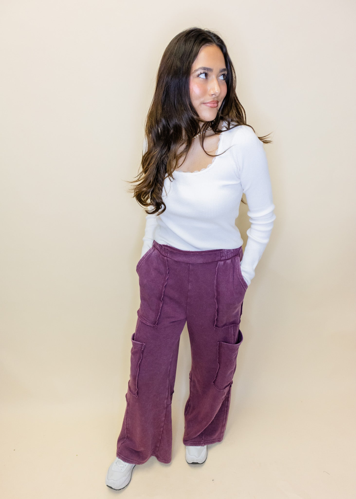 Maroon Mineral Washed Cargo Pants