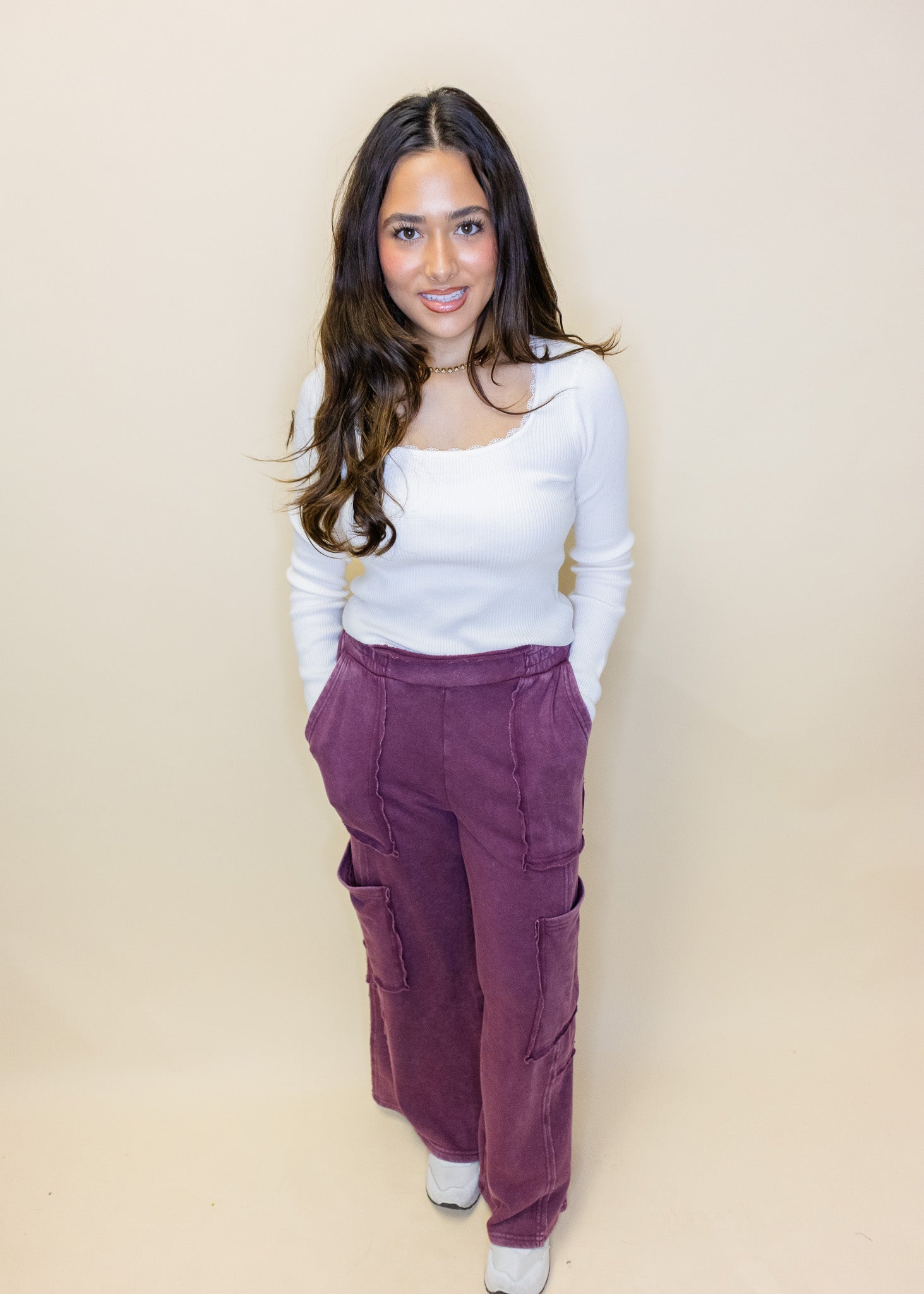 Maroon Mineral Washed Cargo Pants