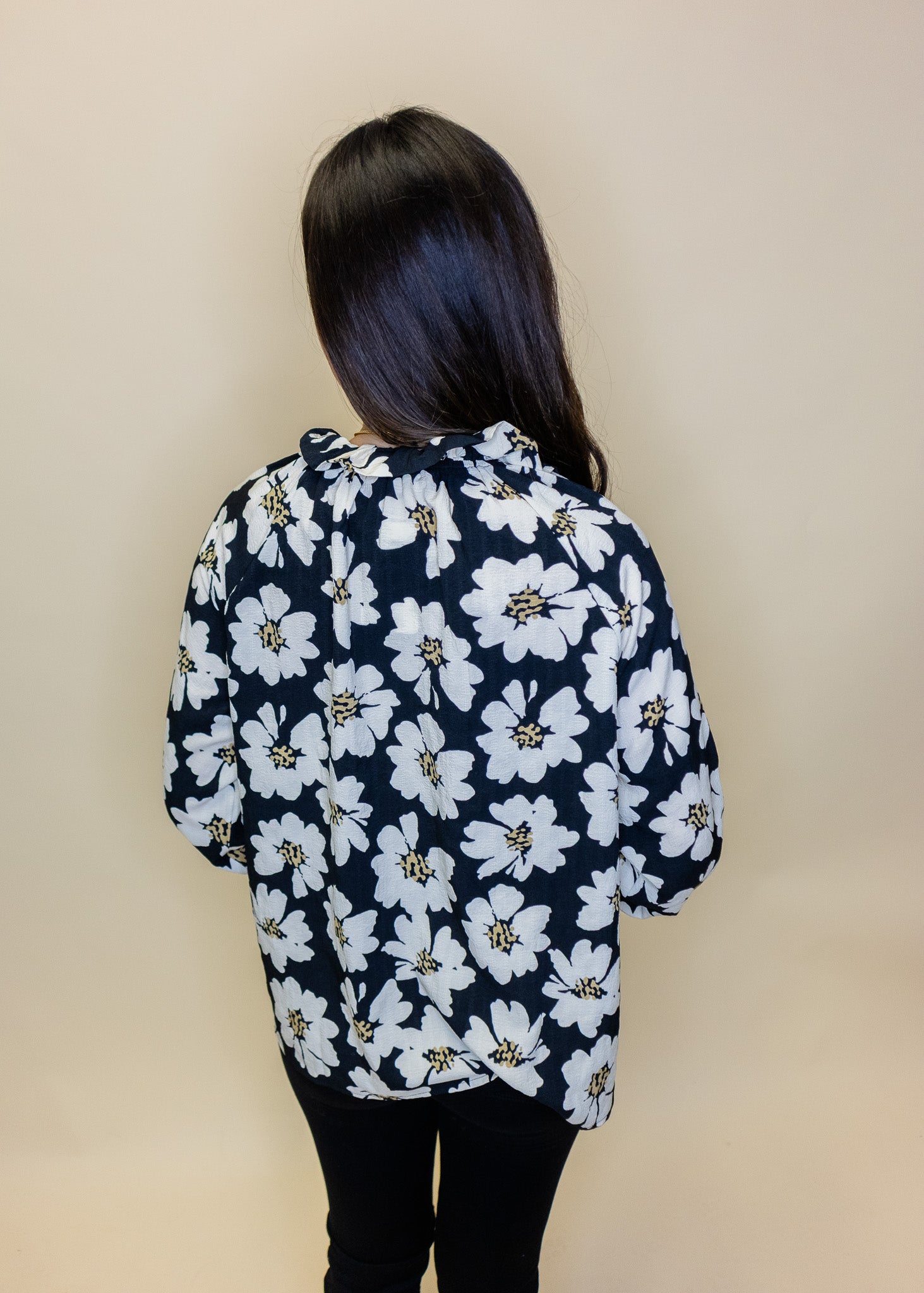 Black Floral Button Down Top