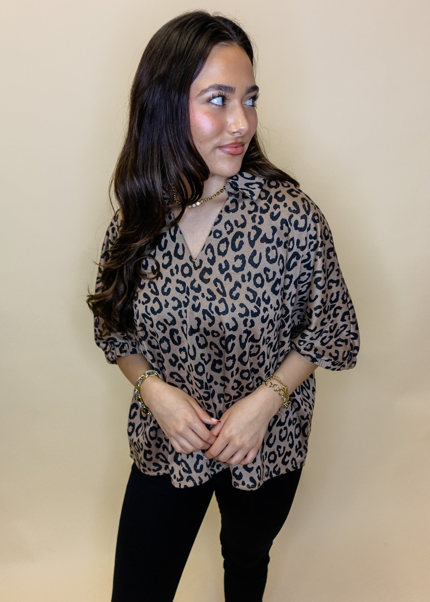 Toffee Leopard Drop Shoulder Top