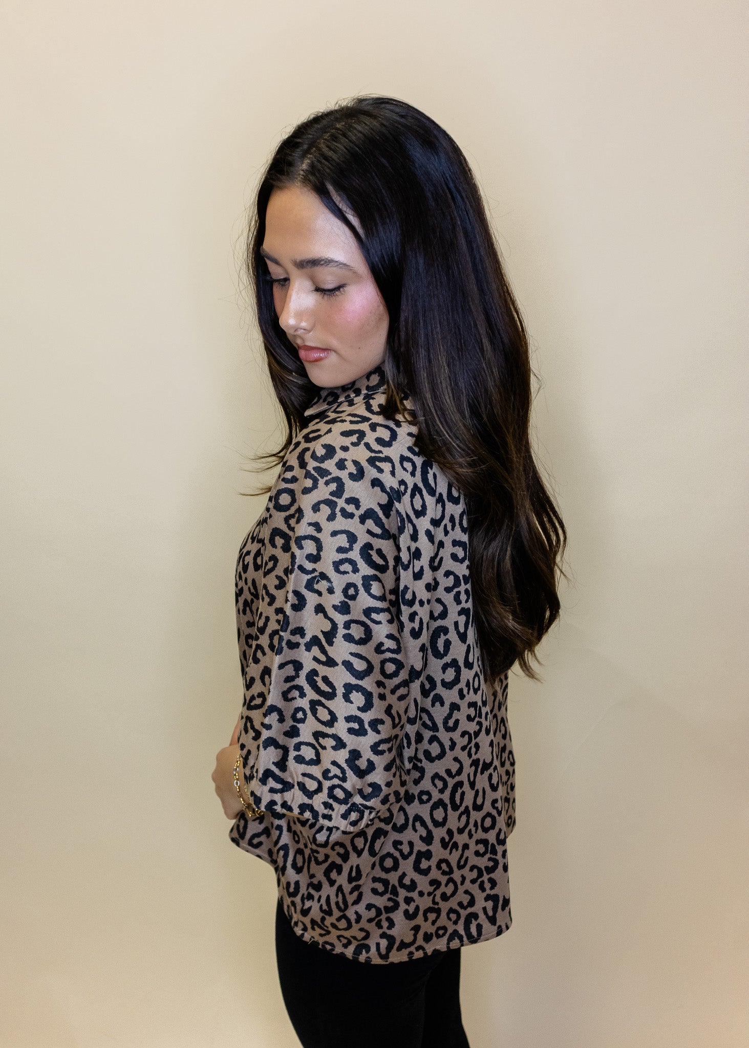 Toffee Leopard Drop Shoulder Top