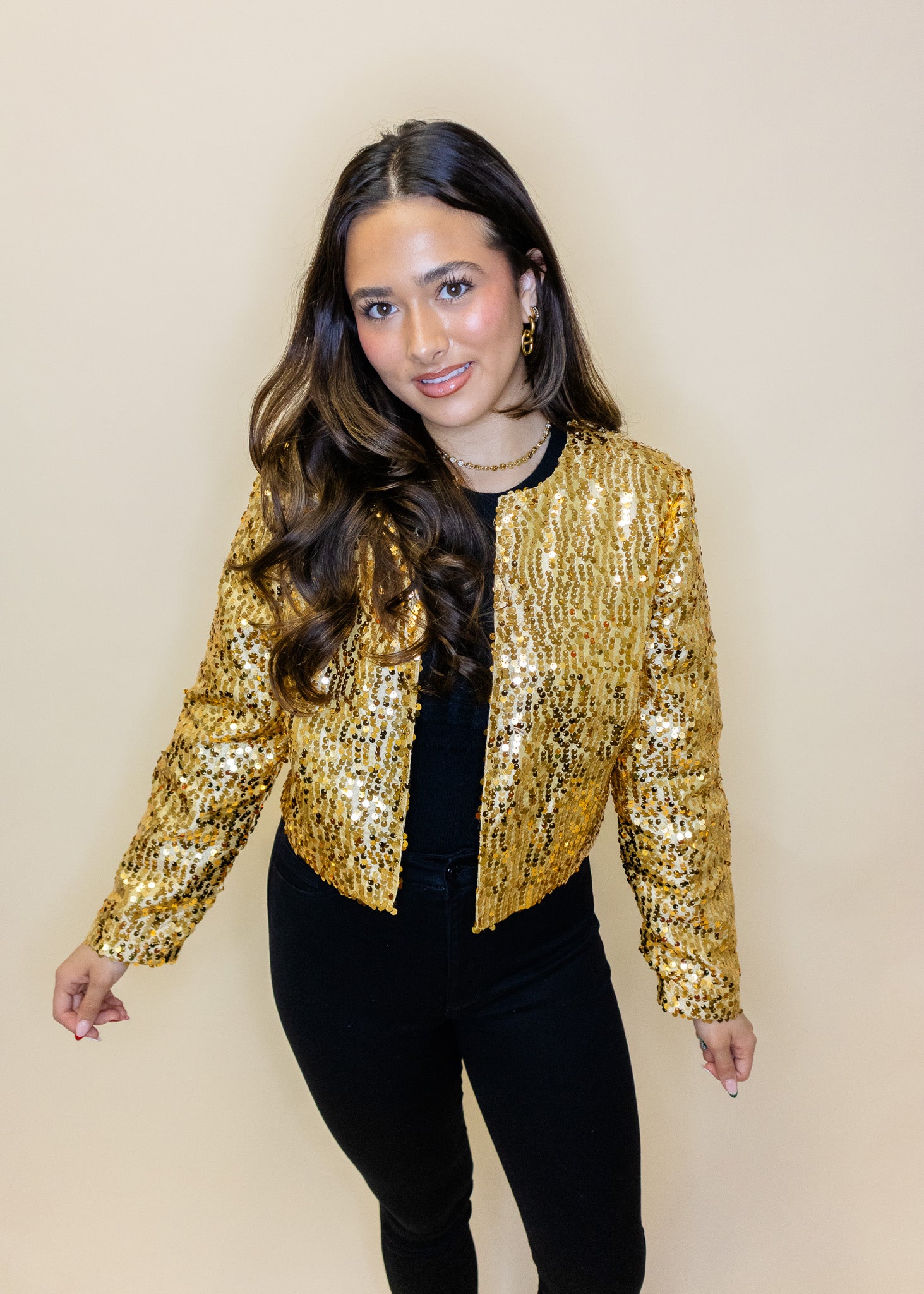 Gold Sequin Crop Jacket