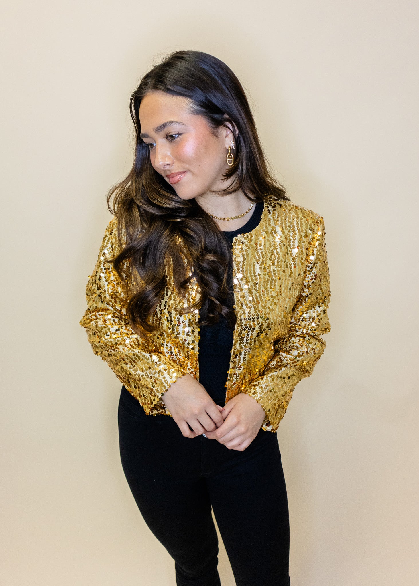 Gold Sequin Crop Jacket
