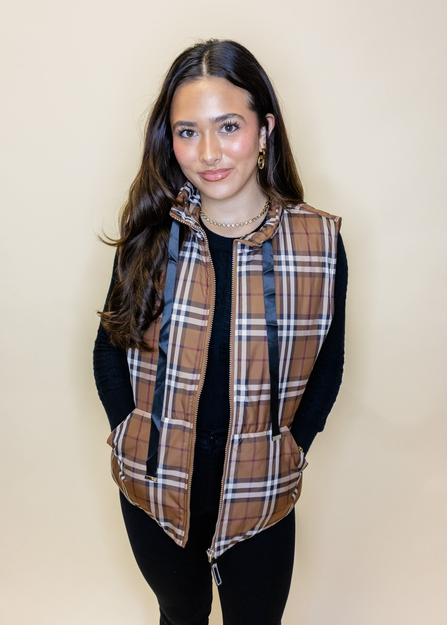 Chestnut Plaid Puffer Vest