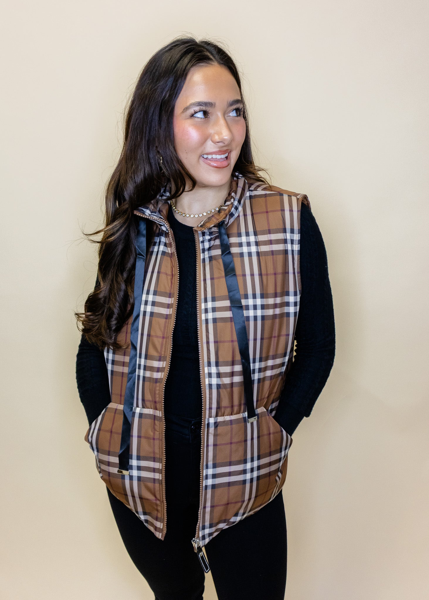 Chestnut Plaid Puffer Vest