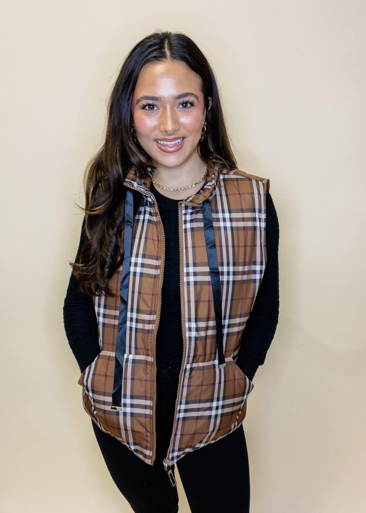 Chestnut Plaid Puffer Vest