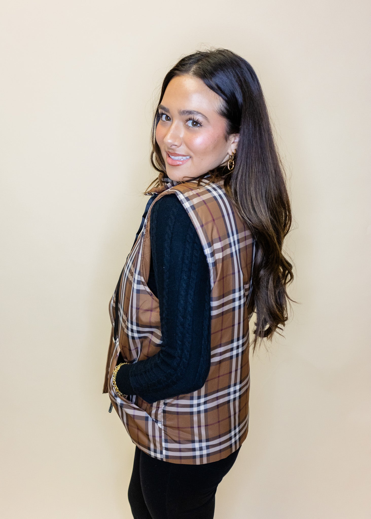 Chestnut Plaid Puffer Vest