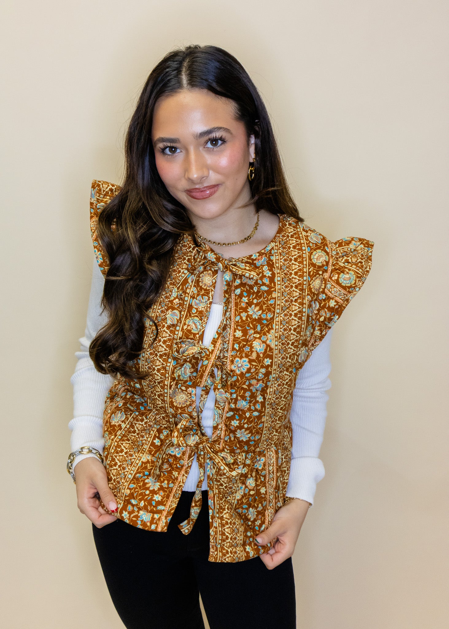 Brick Paisley Quilted Tie Vest