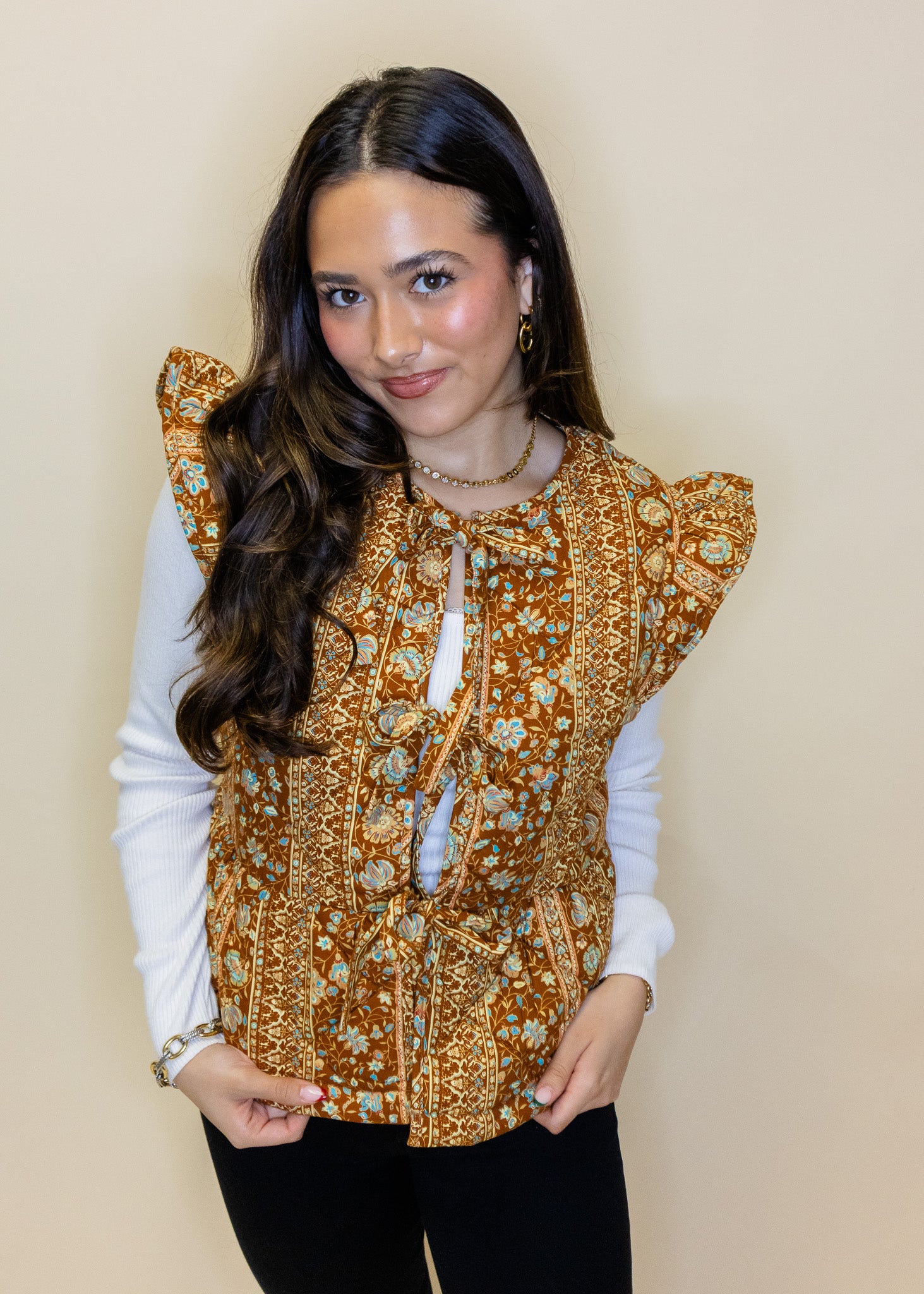 Brick Paisley Quilted Tie Vest