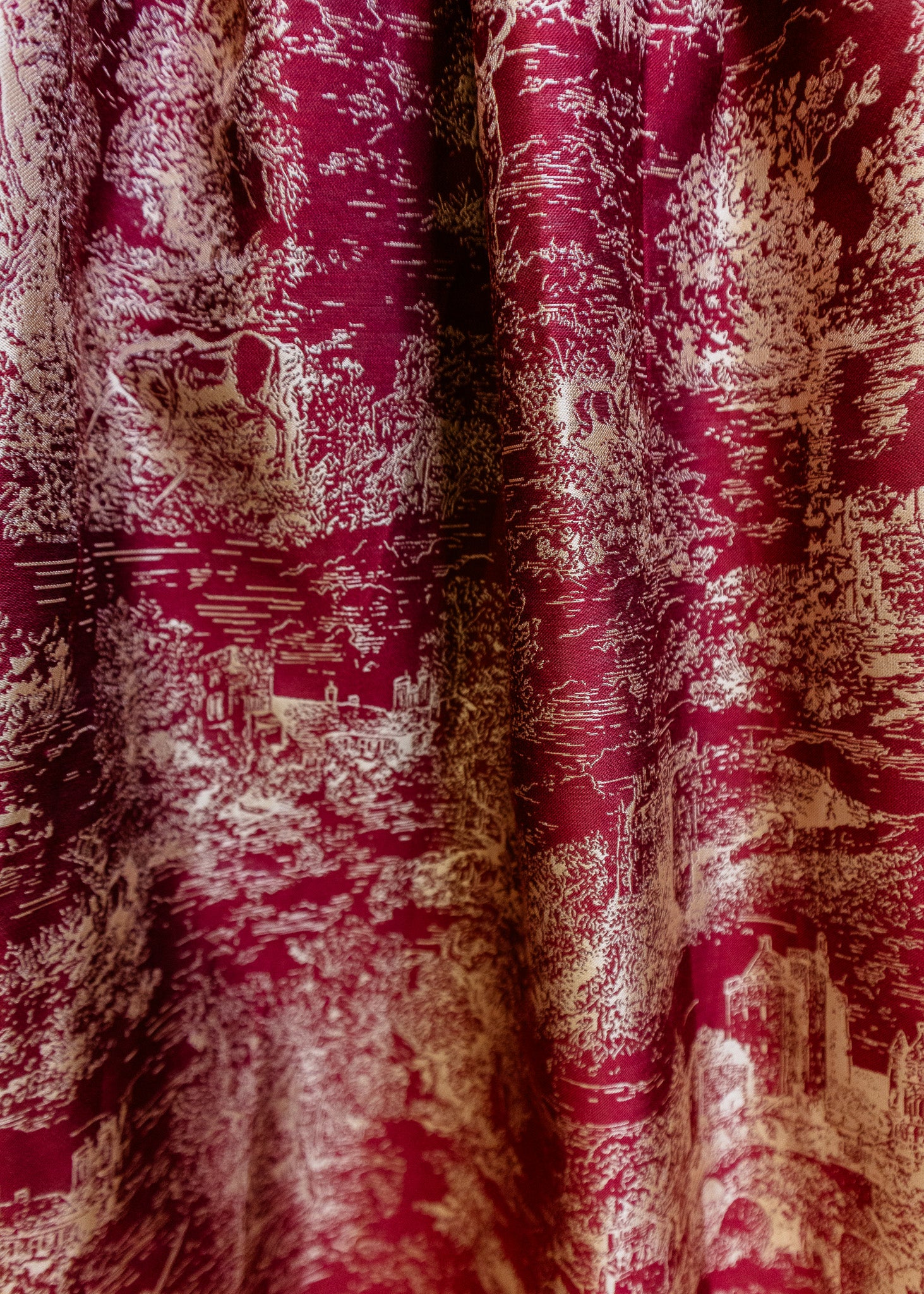 Burgundy Print Pleat Midi Dress