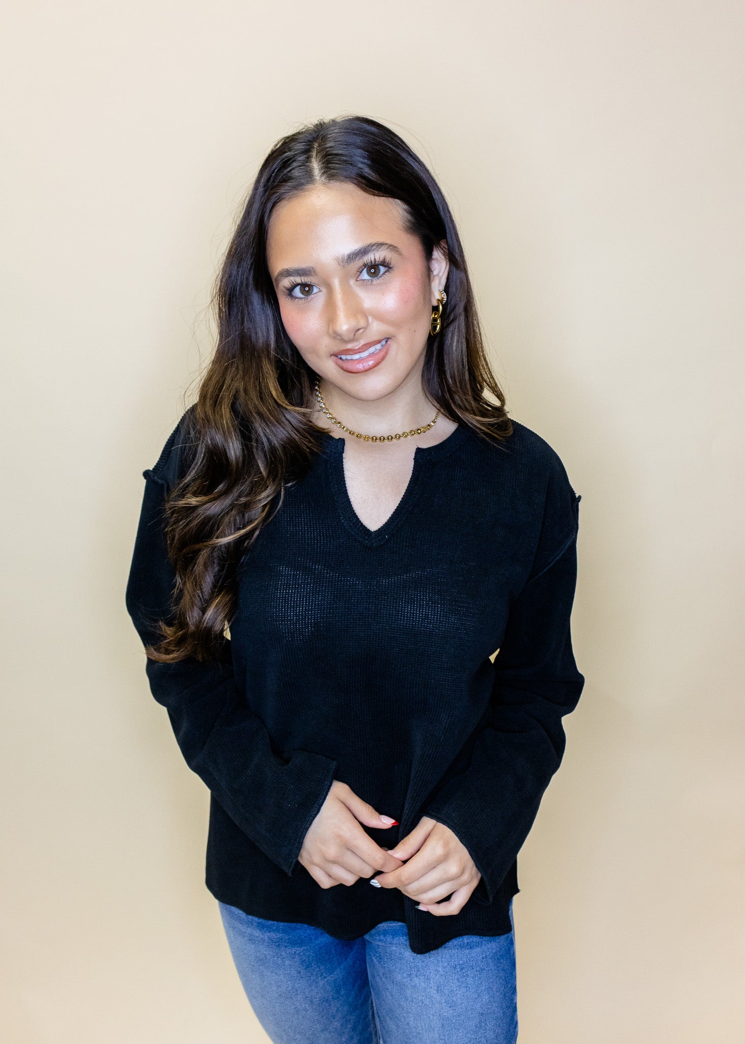 Black Ribbed Detail Top