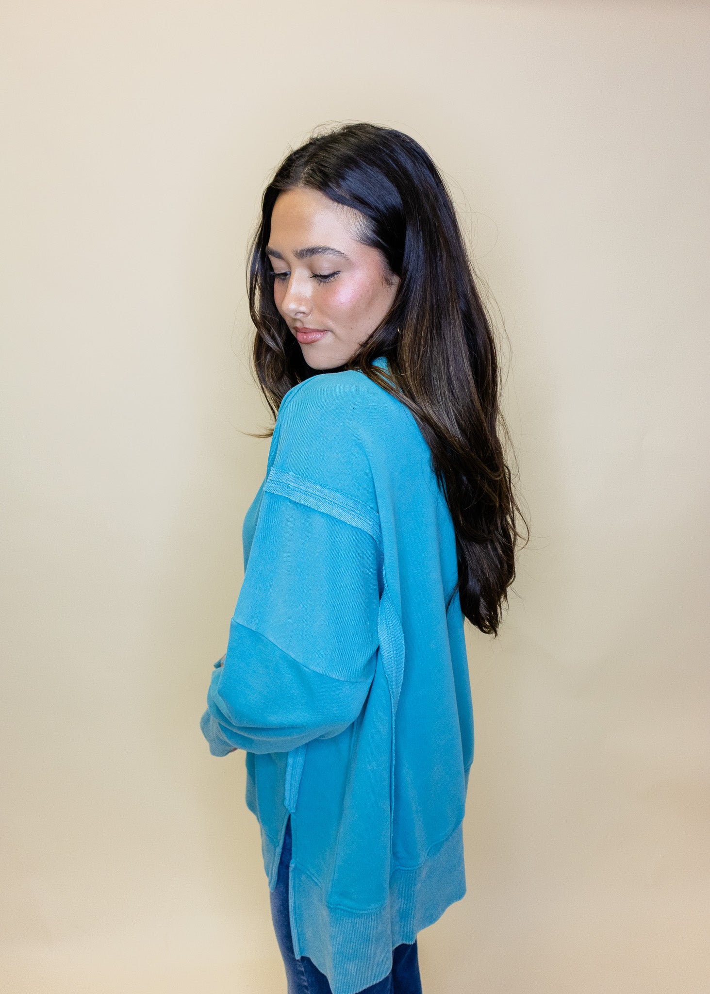 Teal Washed Slit Sweatshirt