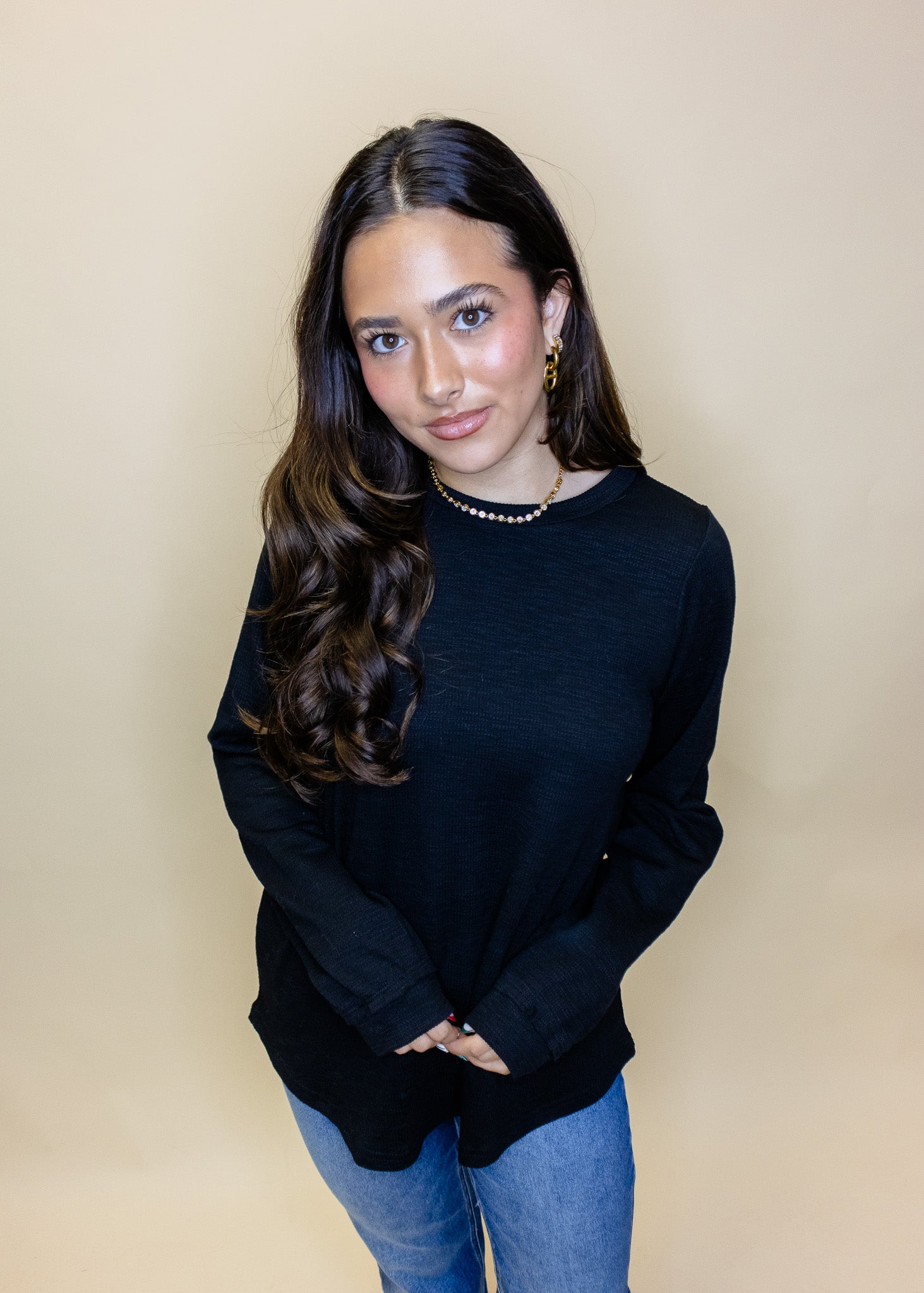 Black Ribbed Long Sleeve Top